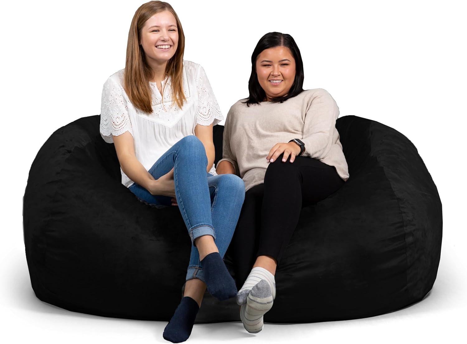 imageBig Joe Fuf XXL Foam Filled Bean Bag Chair with Removable Cover Black Plush Soft Polyester ampamp Fuf Small Foam Filled Bean Bag Chair Black Plush Soft Polyester 2 feetBlack