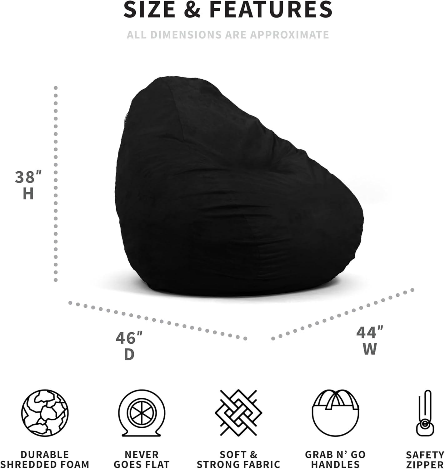 imageBig Joe Lotus Foam Filled Teardrop Bean Bag Chair with Removable Cover Black Plush Soft Polyester 4 feet Big