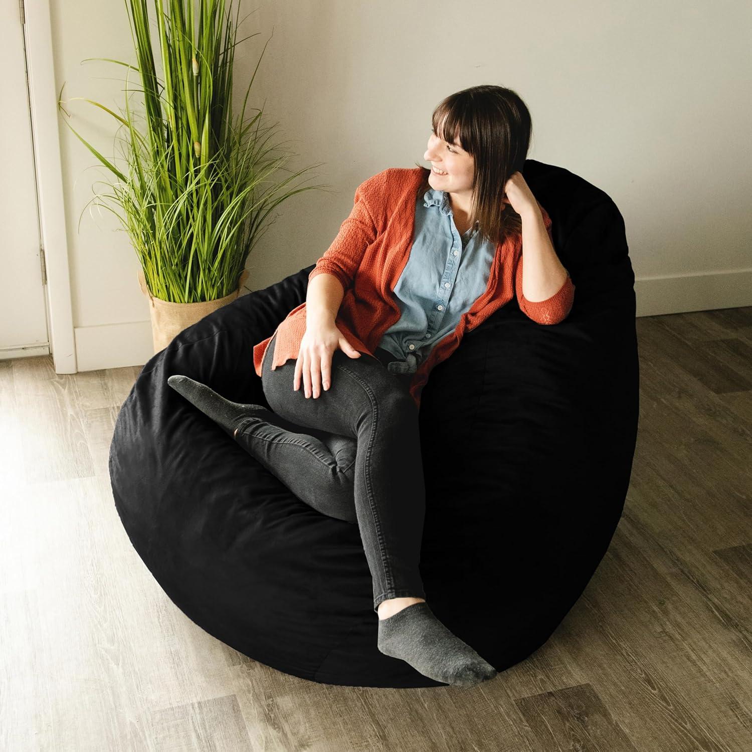imageBig Joe Lotus Foam Filled Teardrop Bean Bag Chair with Removable Cover Black Plush Soft Polyester 4 feet Big