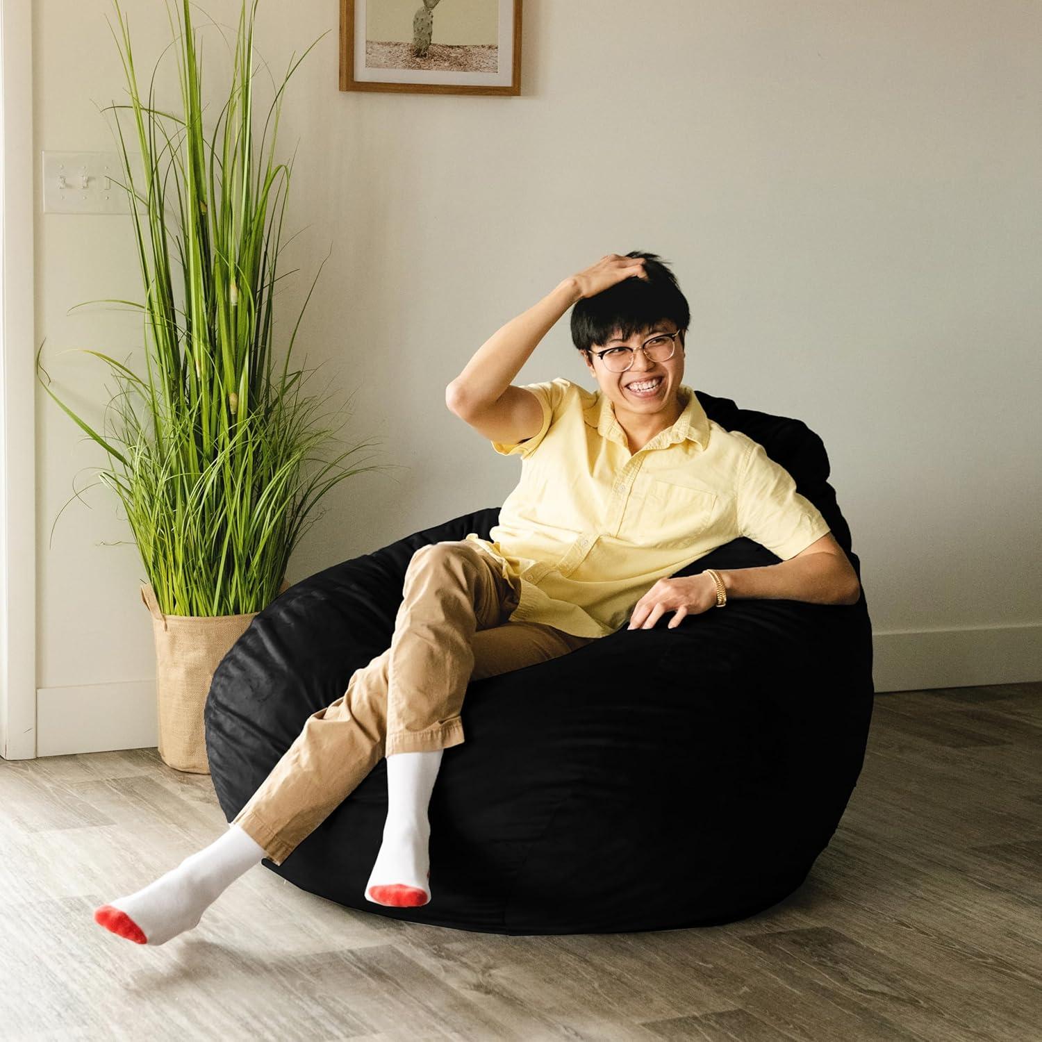 imageBig Joe Lotus Foam Filled Teardrop Bean Bag Chair with Removable Cover Black Plush Soft Polyester 4 feet Big