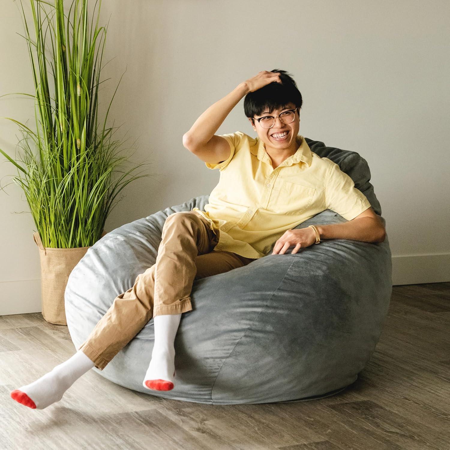 imageBig Joe Lotus Foam Filled Teardrop Bean Bag Chair with Removable Cover Gray Plush Soft Polyester 4 feet BigGrey