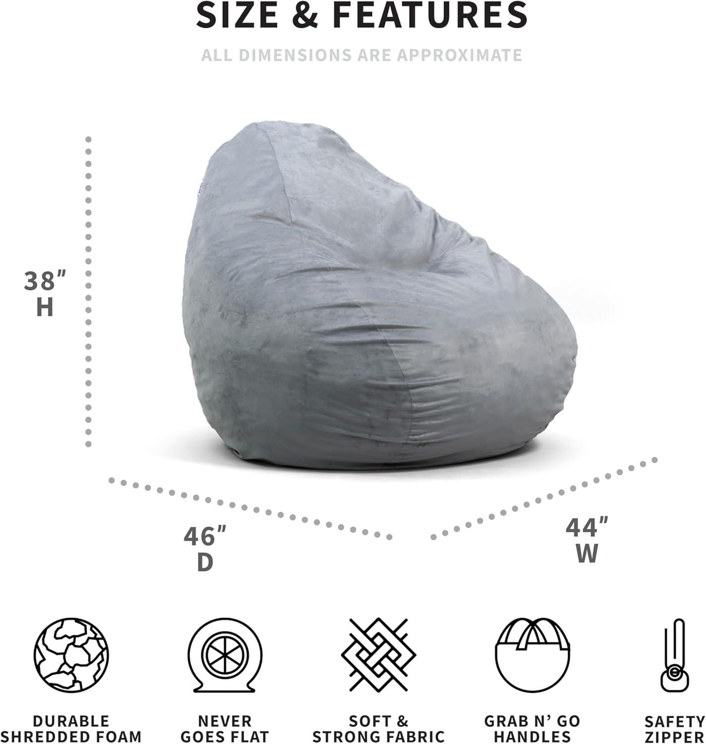 imageBig Joe Lotus Foam Filled Teardrop Bean Bag Chair with Removable Cover Gray Plush Soft Polyester 4 feet BigGrey