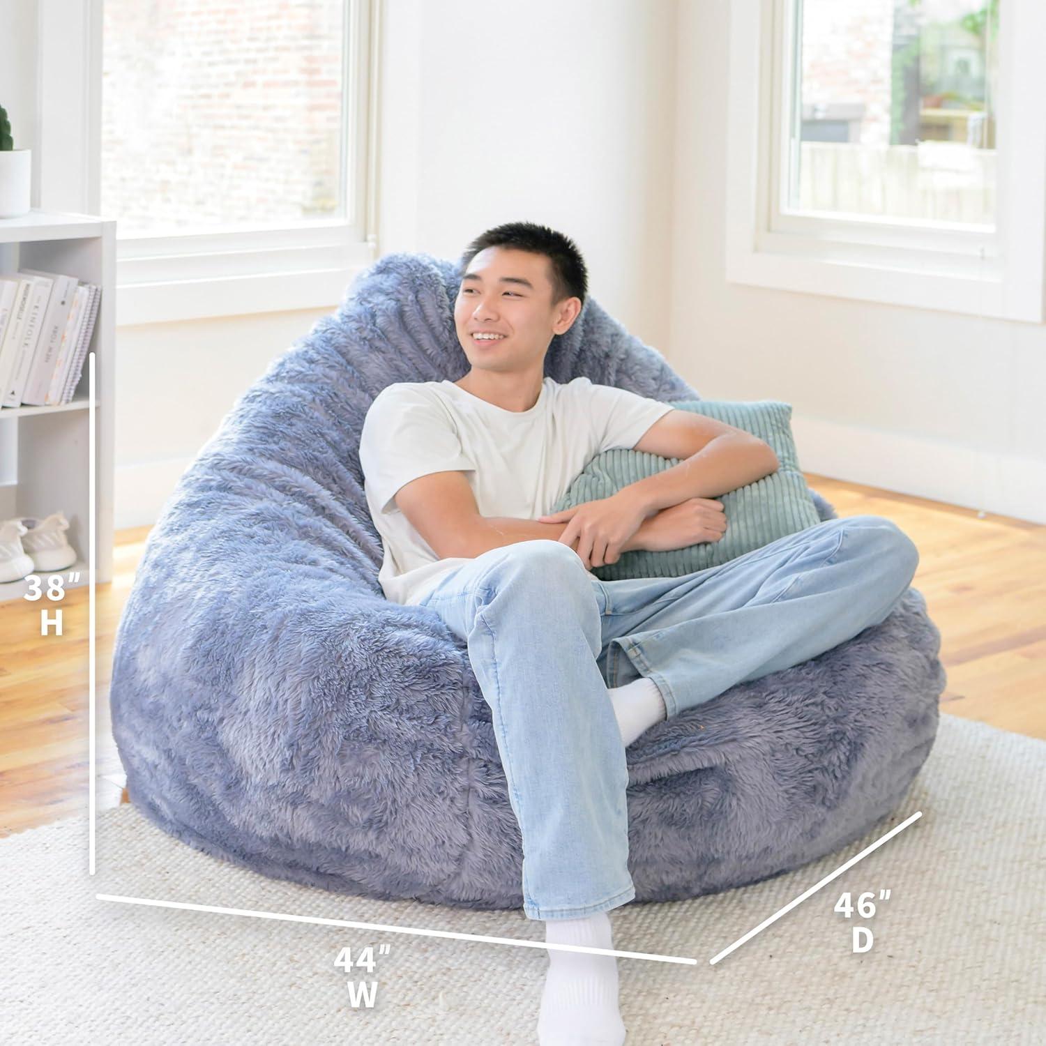imageBig Joe Lotus Foam Filled Teardrop Bean Bag Chair with Removable Cover Gray Plush Soft Polyester 4 feet BigStone