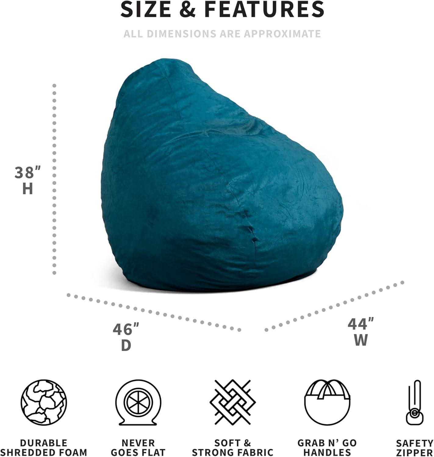 imageBig Joe Lotus Foam Filled Teardrop Bean Bag Chair with Removable Cover Gray Plush Soft Polyester 4 feet BigTeal