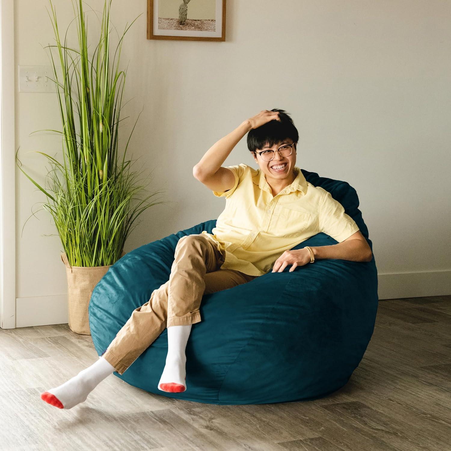 imageBig Joe Lotus Foam Filled Teardrop Bean Bag Chair with Removable Cover Gray Plush Soft Polyester 4 feet BigTeal