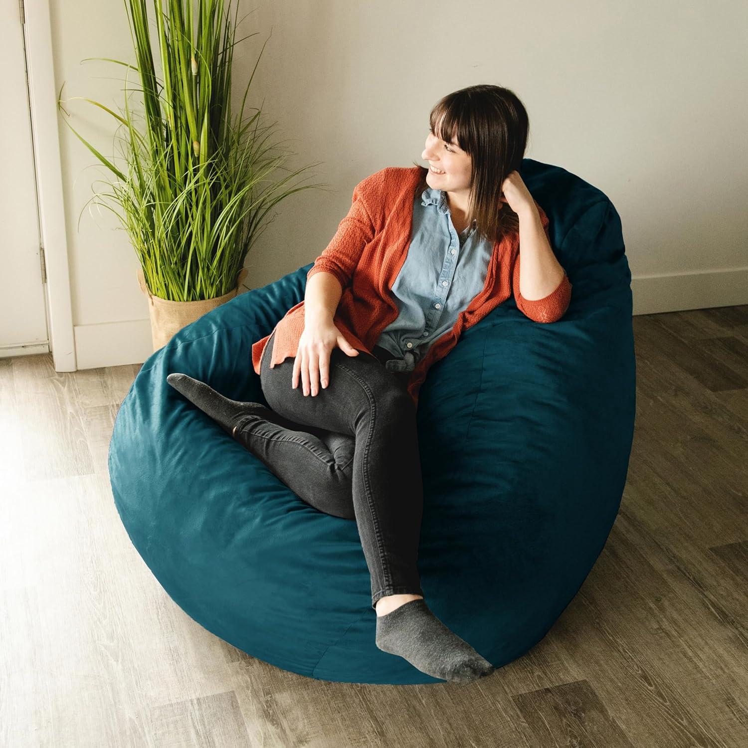 imageBig Joe Lotus Foam Filled Teardrop Bean Bag Chair with Removable Cover Gray Plush Soft Polyester 4 feet BigTeal
