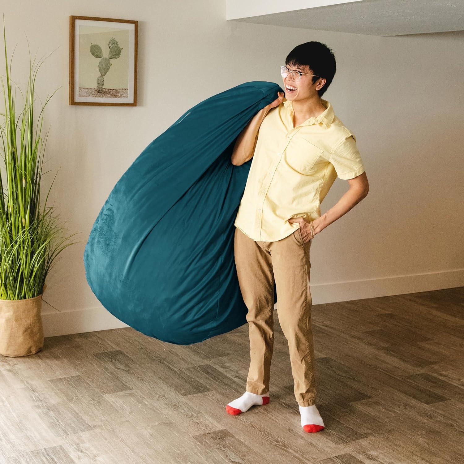 imageBig Joe Lotus Foam Filled Teardrop Bean Bag Chair with Removable Cover Gray Plush Soft Polyester 4 feet BigTeal