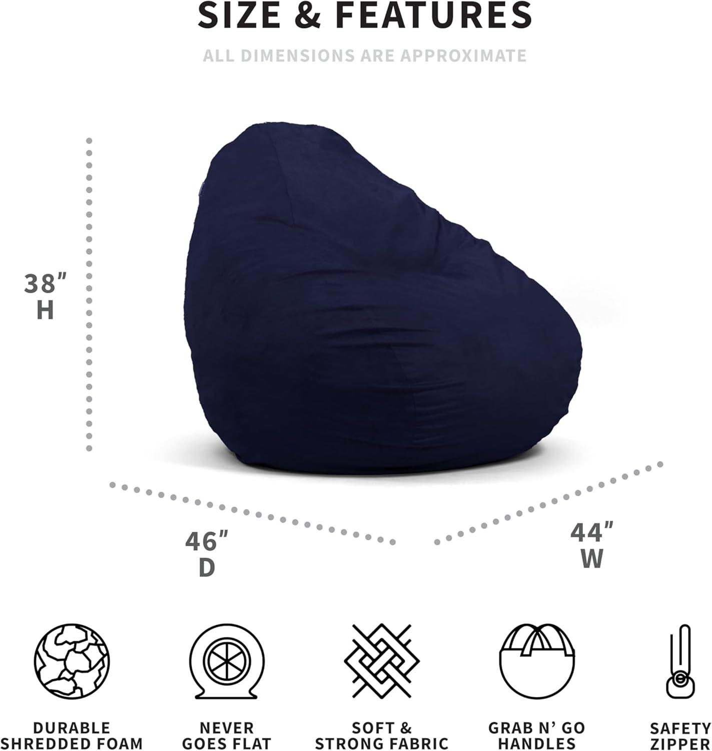 imageBig Joe Lotus Foam Filled Teardrop Bean Bag Chair with Removable Cover Navy Plush Soft Polyester 4 feet Big