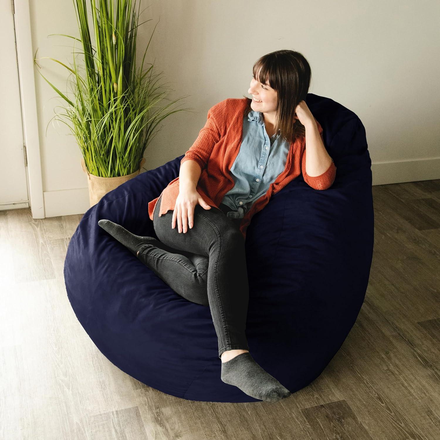 imageBig Joe Lotus Foam Filled Teardrop Bean Bag Chair with Removable Cover Navy Plush Soft Polyester 4 feet Big
