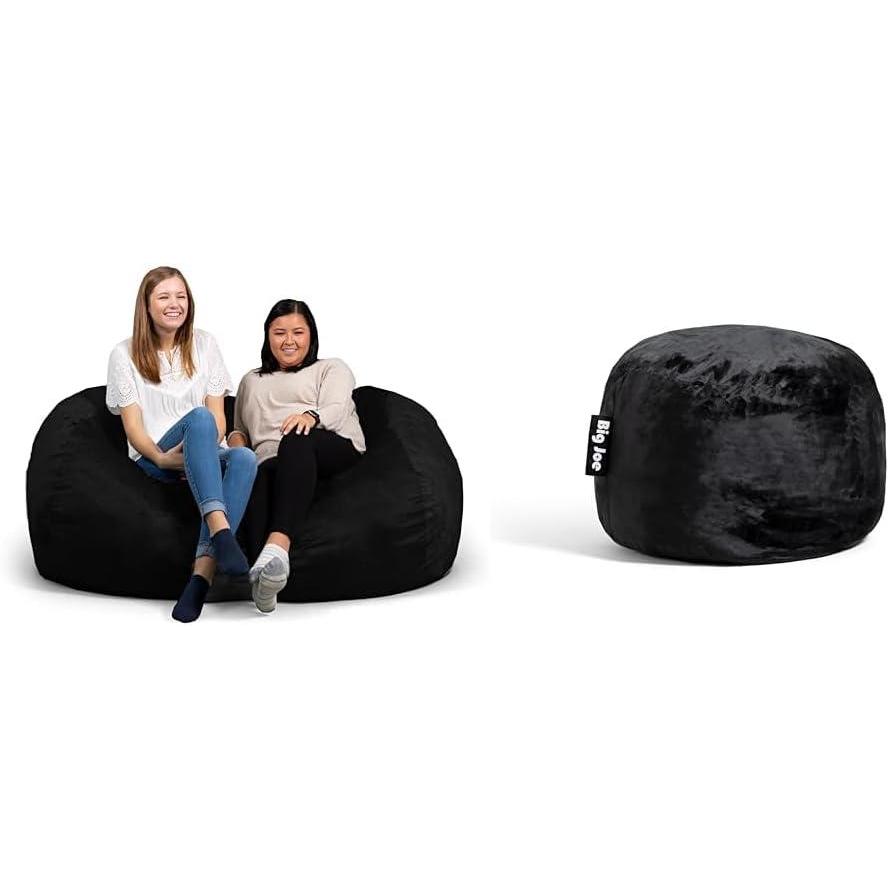 imageBig Joe Fuf XXL Foam Filled Bean Bag Chair with Removable Cover Black Plush Soft Polyester ampamp Fuf Small Foam Filled Bean Bag Chair Black Plush Soft Polyester 2 feetBlack