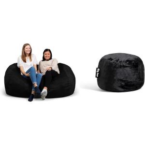 Big Joe Fuf XXL Foam Filled Bean Bag Chair with Removable Cover, Black Plush, Soft Polyester & Fuf Small Foam Filled Bean Bag Chair, Black Plush, Soft Polyester, 2 feet(Black)