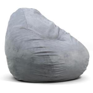 Big Joe Lotus Foam Filled Teardrop Bean Bag Chair with Removable Cover, Gray Plush, Soft Polyester, 4 feet Big(Grey)