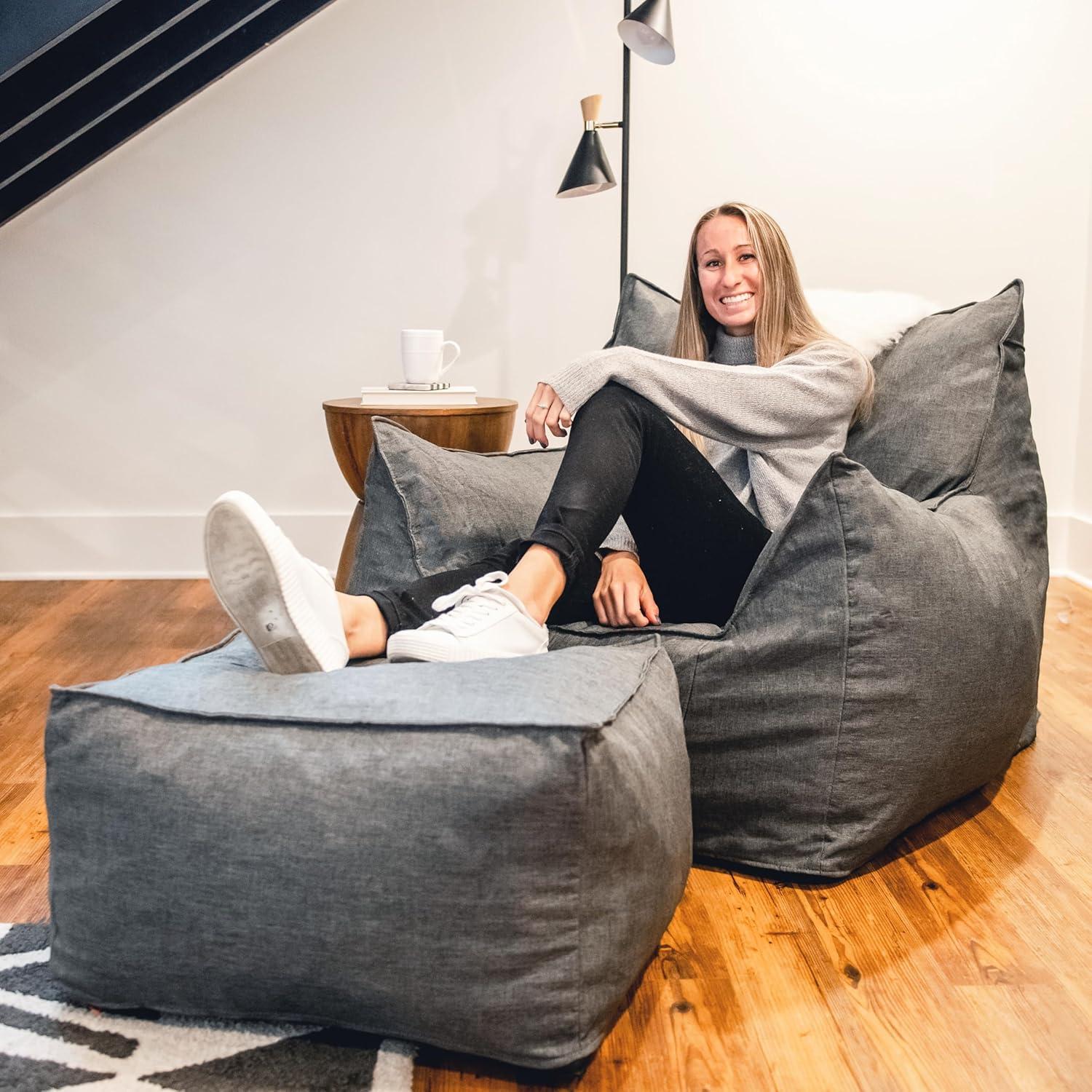 image:imageBig Joe Imperial Lounger Ottoman Foam Filled Bean Bag with Removable Cover Pacific Blue Union Durable Woven Polyester 2 feetGray Union