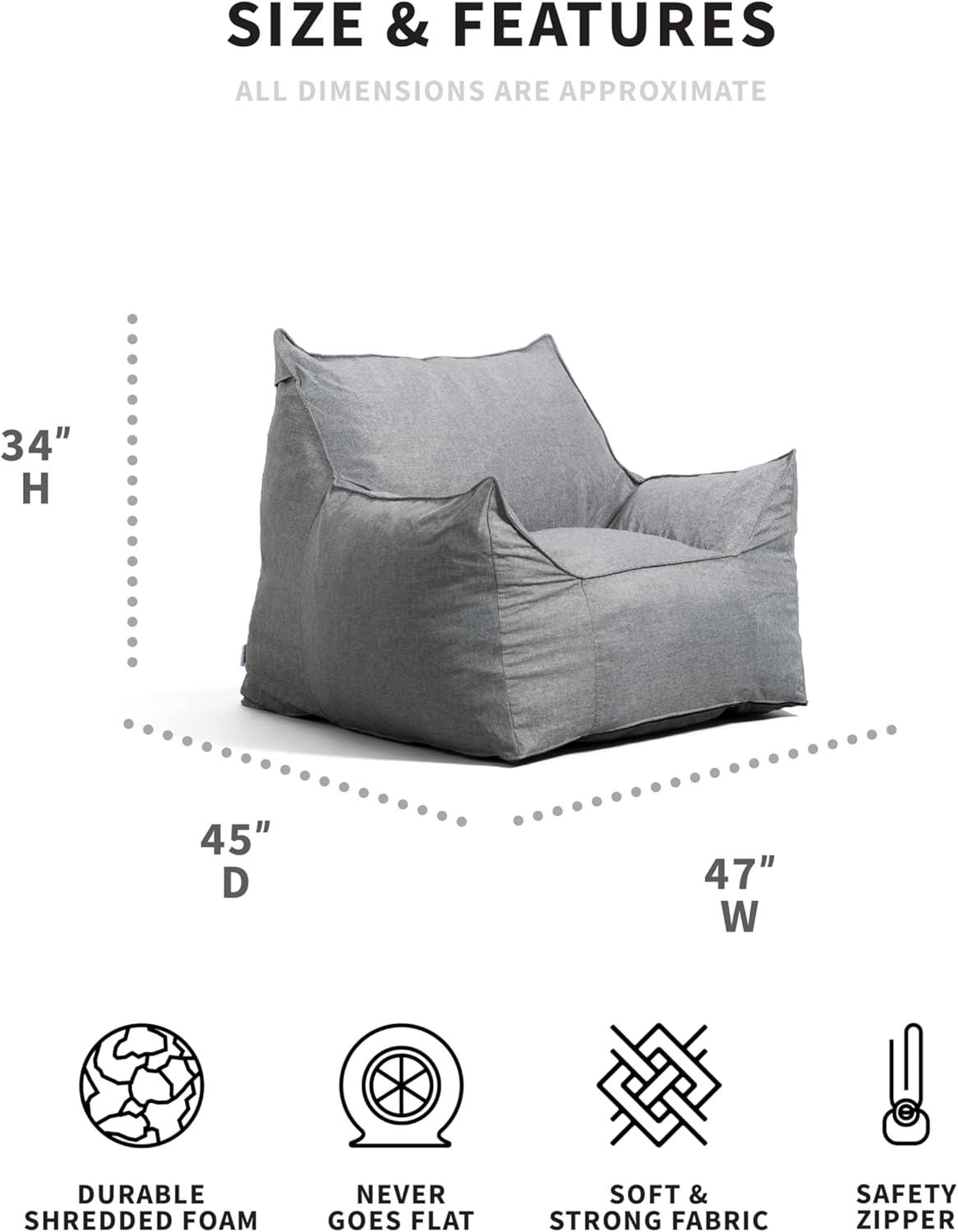 image:imageBig Joe Imperial Lounger Ottoman Foam Filled Bean Bag with Removable Cover Pacific Blue Union Durable Woven Polyester 2 feetGray Union
