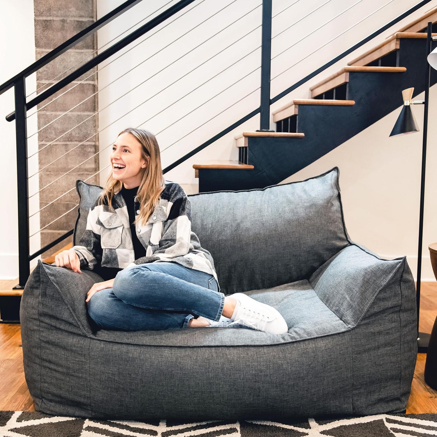 image:imageBig Joe Imperial Lounger Ottoman Foam Filled Bean Bag with Removable Cover Pacific Blue Union Durable Woven Polyester 2 feetGray Union