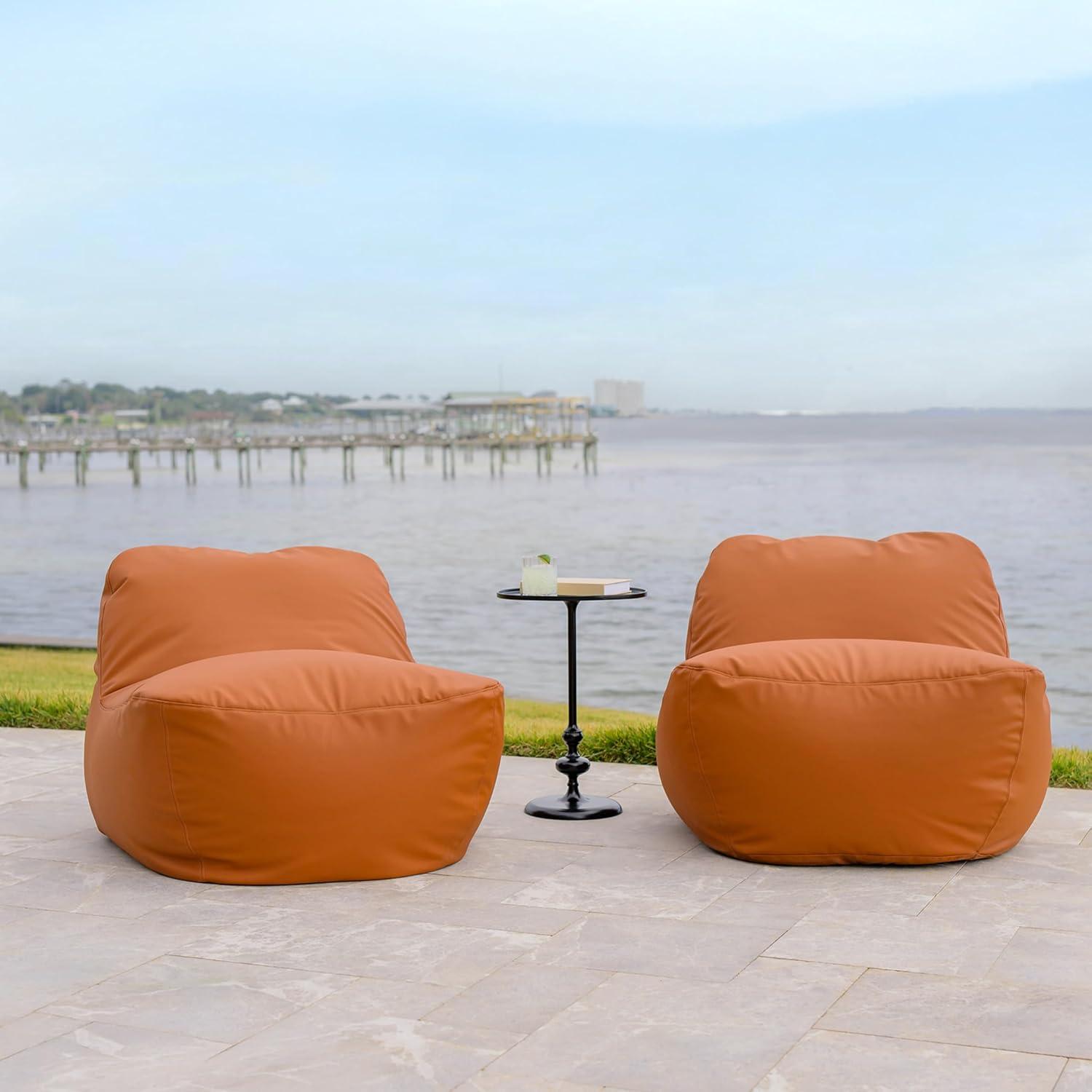image:imageBig Joe Luft Outdoor Patio Chair Lightweight Bean Filling Outdoor Performance Linen Sailor BlueHoney Sand