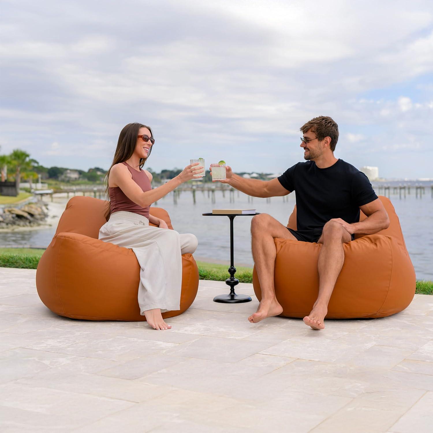 image:imageBig Joe Luft Outdoor Patio Chair Lightweight Bean Filling Outdoor Performance Linen Sailor BlueHoney Sand