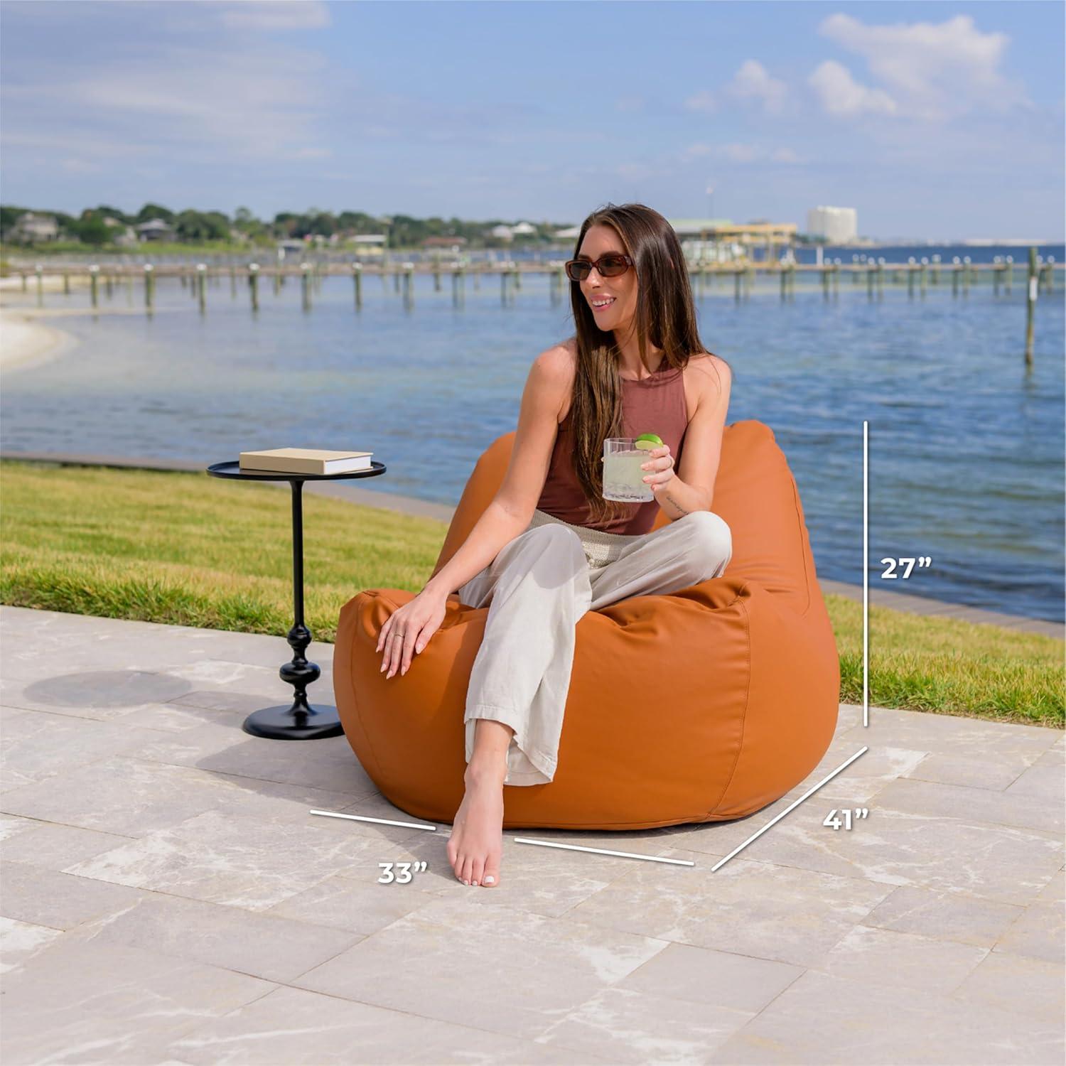 image:imageBig Joe Luft Outdoor Patio Chair Lightweight Bean Filling Outdoor Performance Linen Sailor BlueHoney Sand