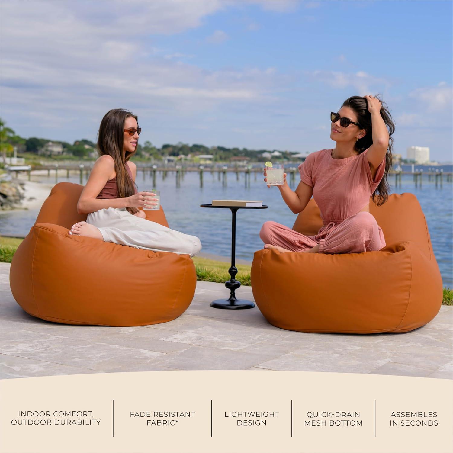 image:imageBig Joe Luft Outdoor Patio Chair Lightweight Bean Filling Outdoor Performance Linen Sailor BlueHoney Sand