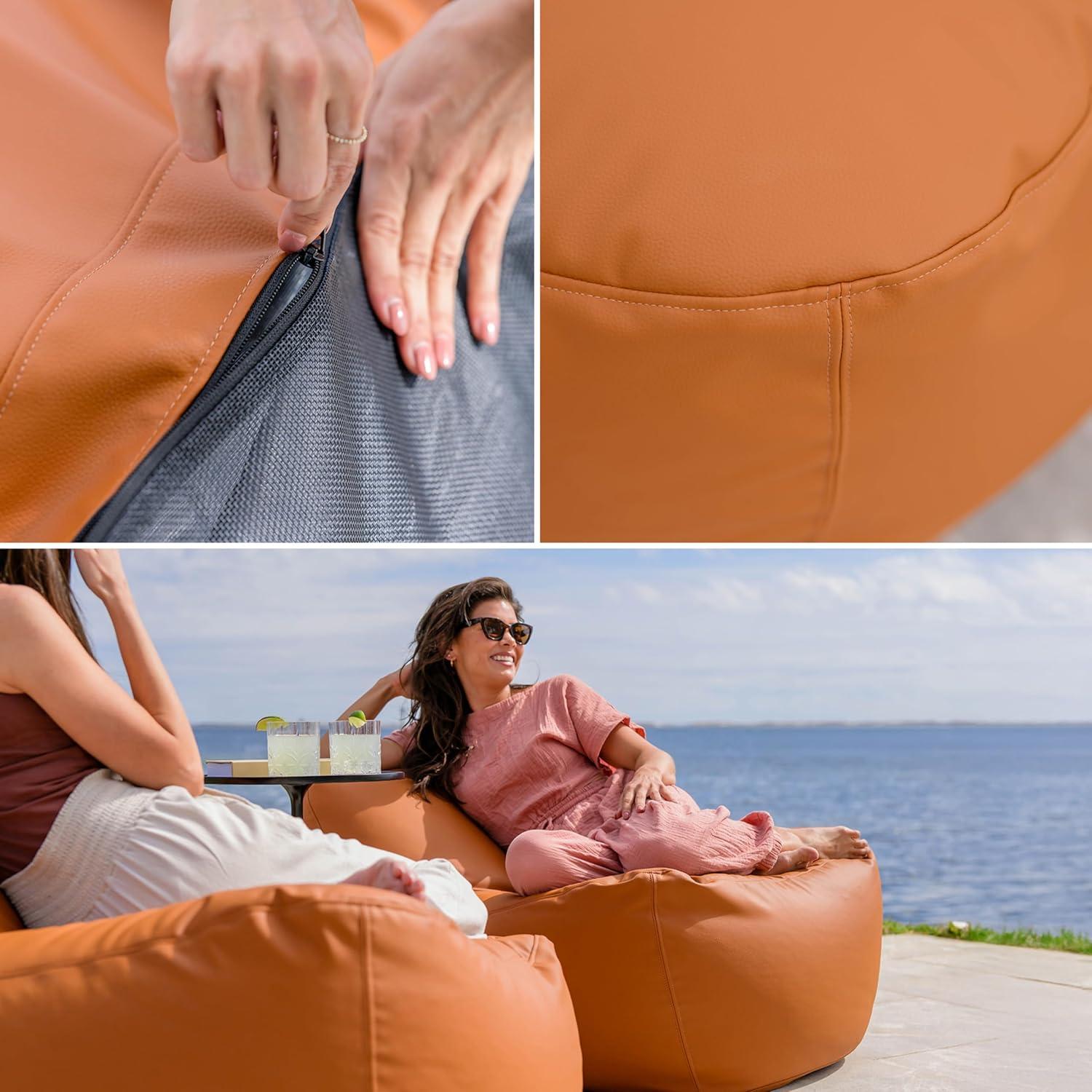 image:imageBig Joe Luft Outdoor Patio Chair Lightweight Bean Filling Outdoor Performance Linen Sailor BlueHoney Sand