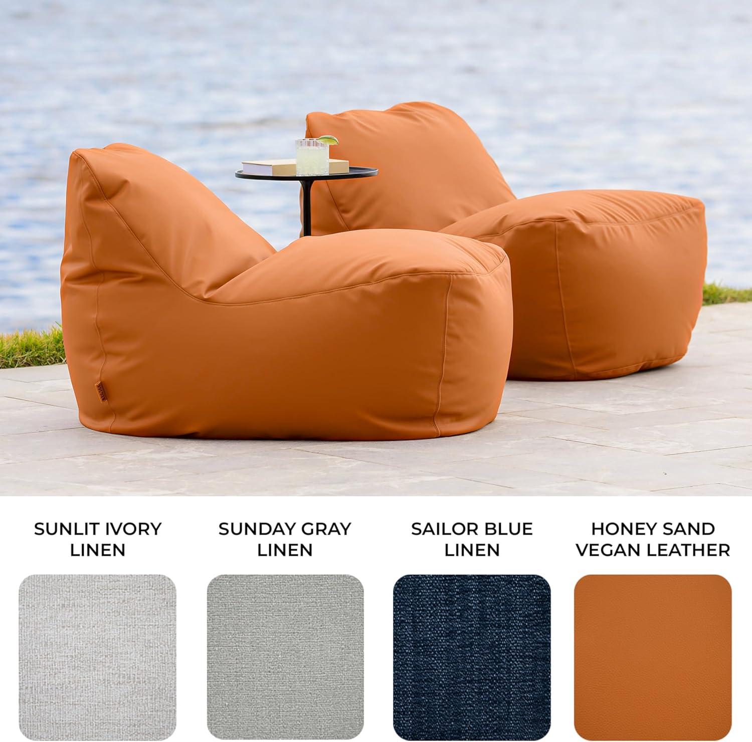 image:imageBig Joe Luft Outdoor Patio Chair Lightweight Bean Filling Outdoor Performance Linen Sailor BlueHoney Sand