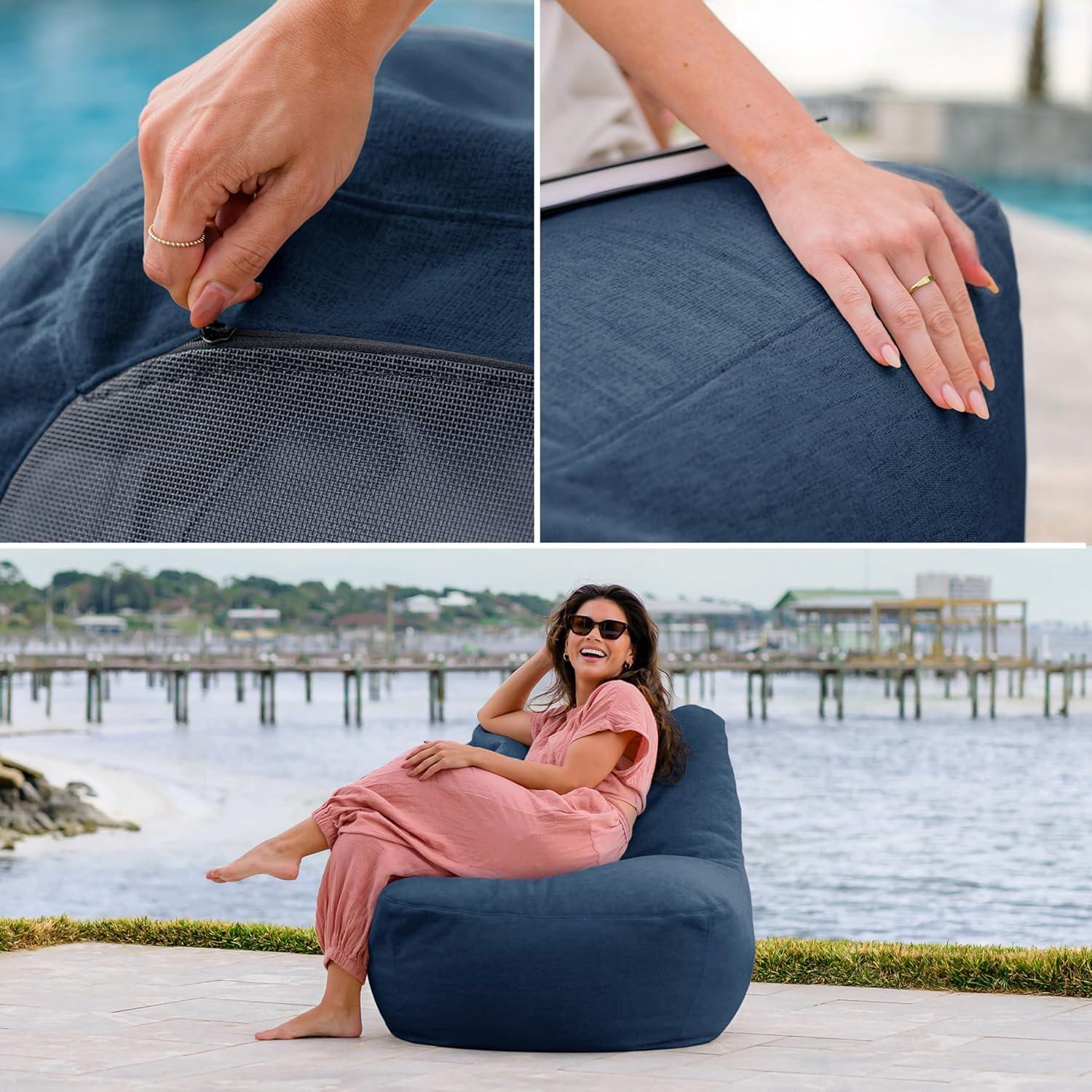 image:imageBig Joe Luft Outdoor Patio Chair Lightweight Bean Filling Outdoor Performance Linen Sailor BlueSailor Blue