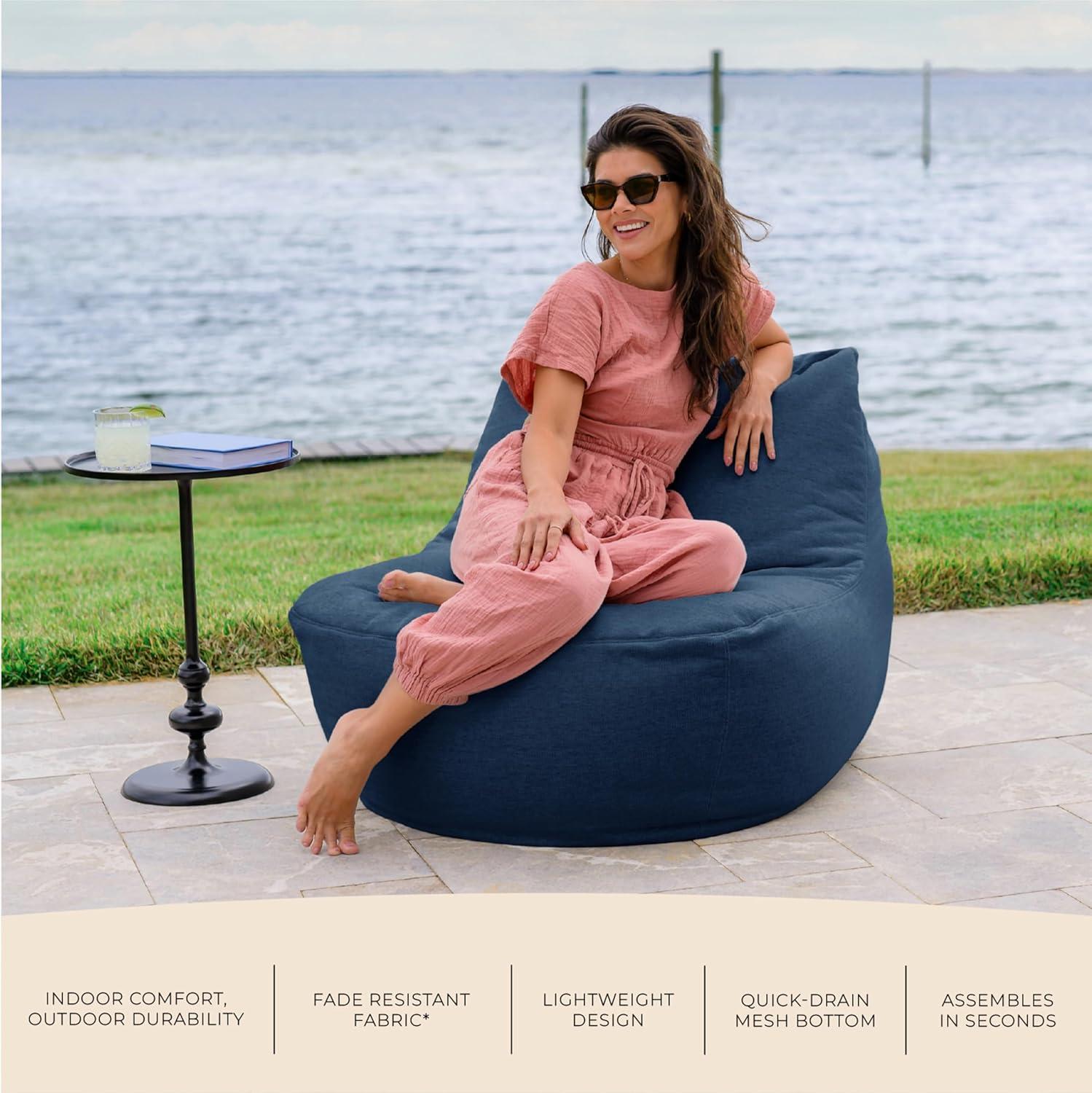 image:imageBig Joe Luft Outdoor Patio Chair Lightweight Bean Filling Outdoor Performance Linen Sailor BlueSailor Blue