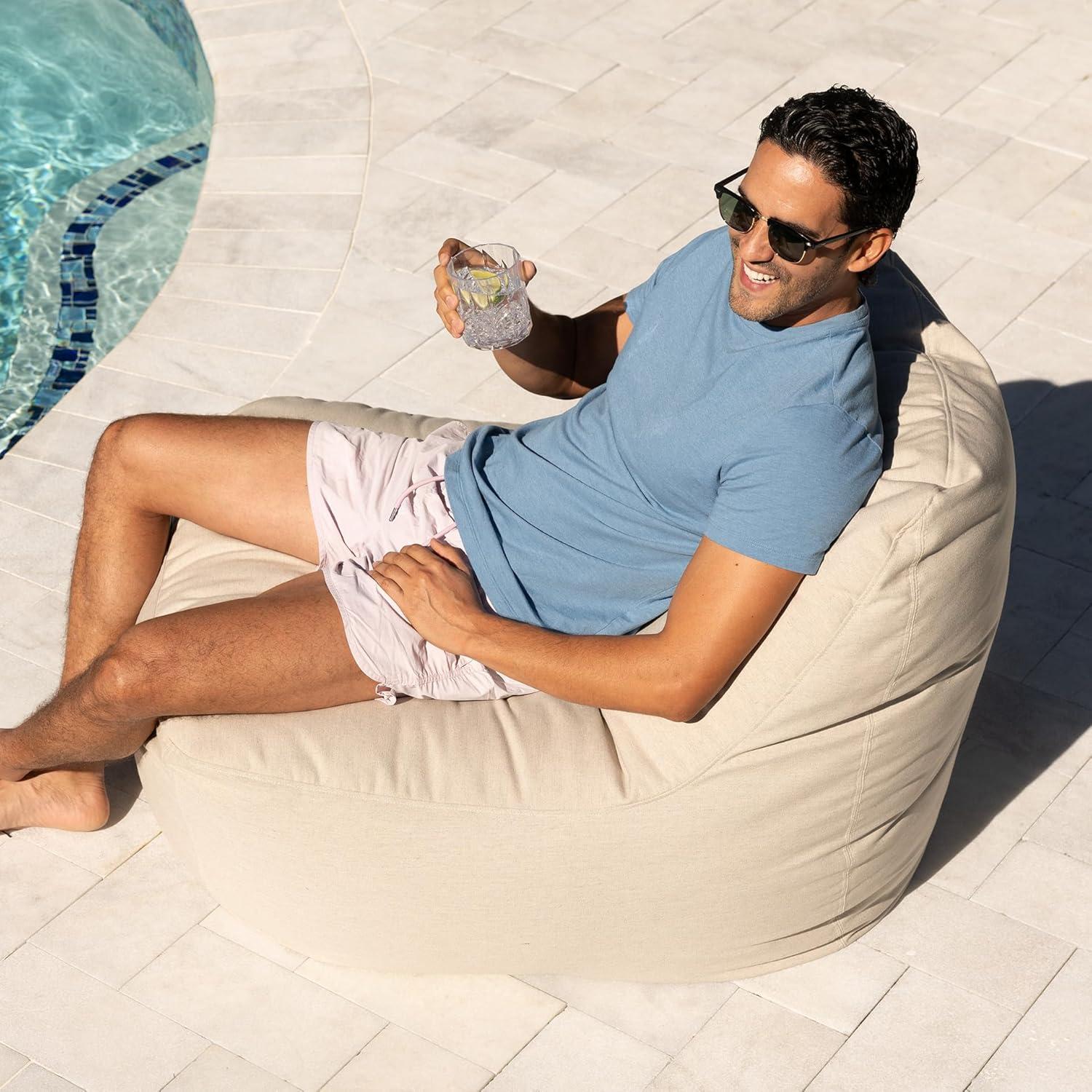 image:imageBig Joe Luft Outdoor Patio Chair Lightweight Bean Filling Outdoor Performance Linen Sailor BlueSand