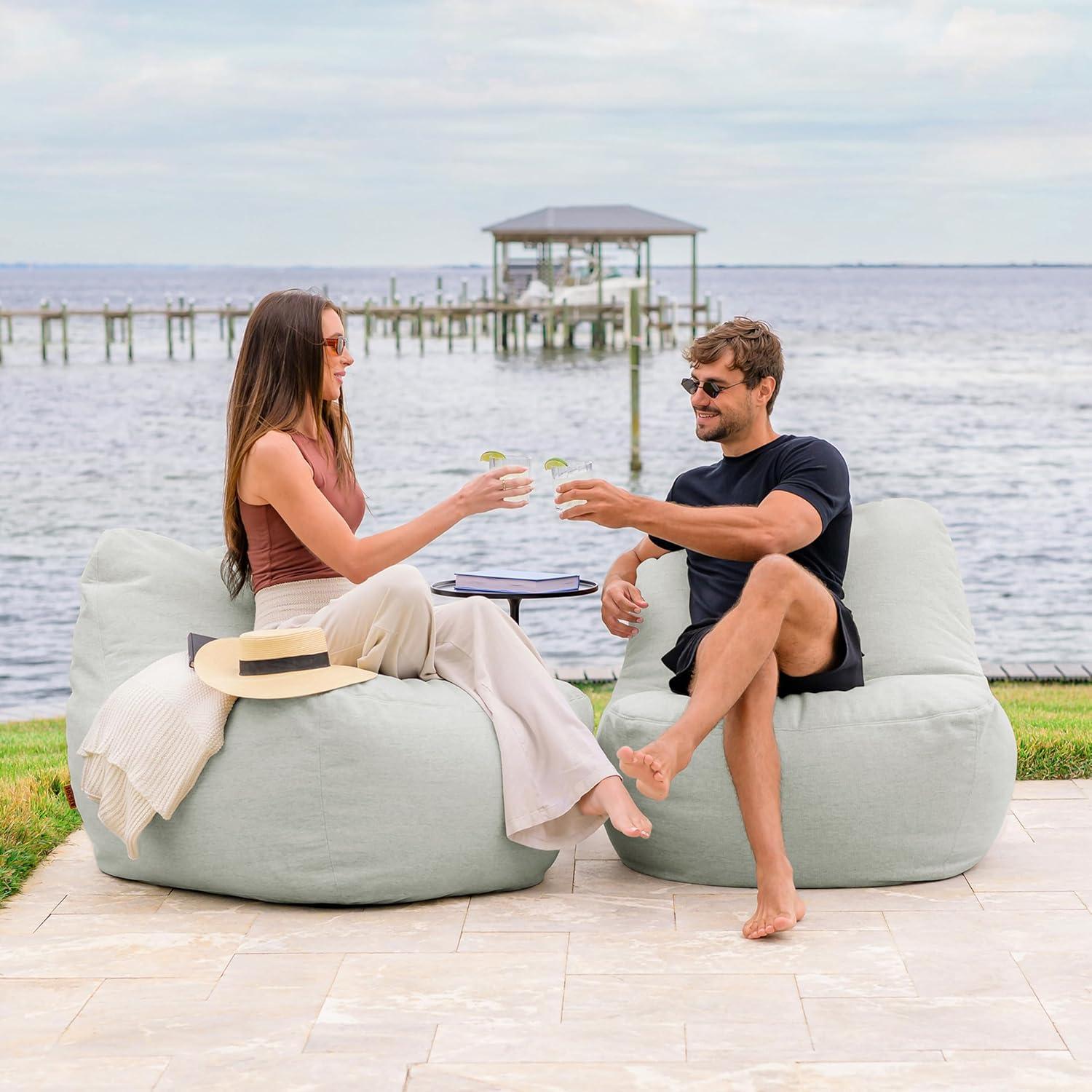image:imageBig Joe Luft Outdoor Patio Chair Lightweight Bean Filling Outdoor Performance Linen Sailor BlueSunday Gray