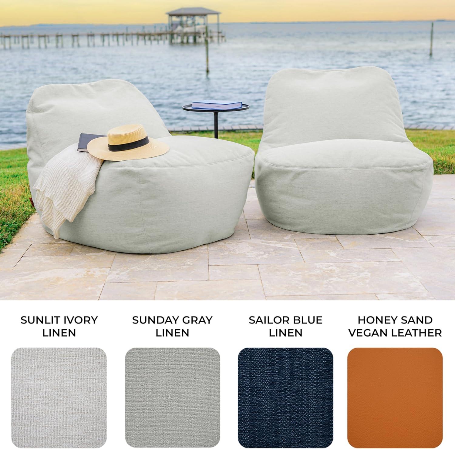 image:imageBig Joe Luft Outdoor Patio Chair Lightweight Bean Filling Outdoor Performance Linen Sailor BlueSunday Gray