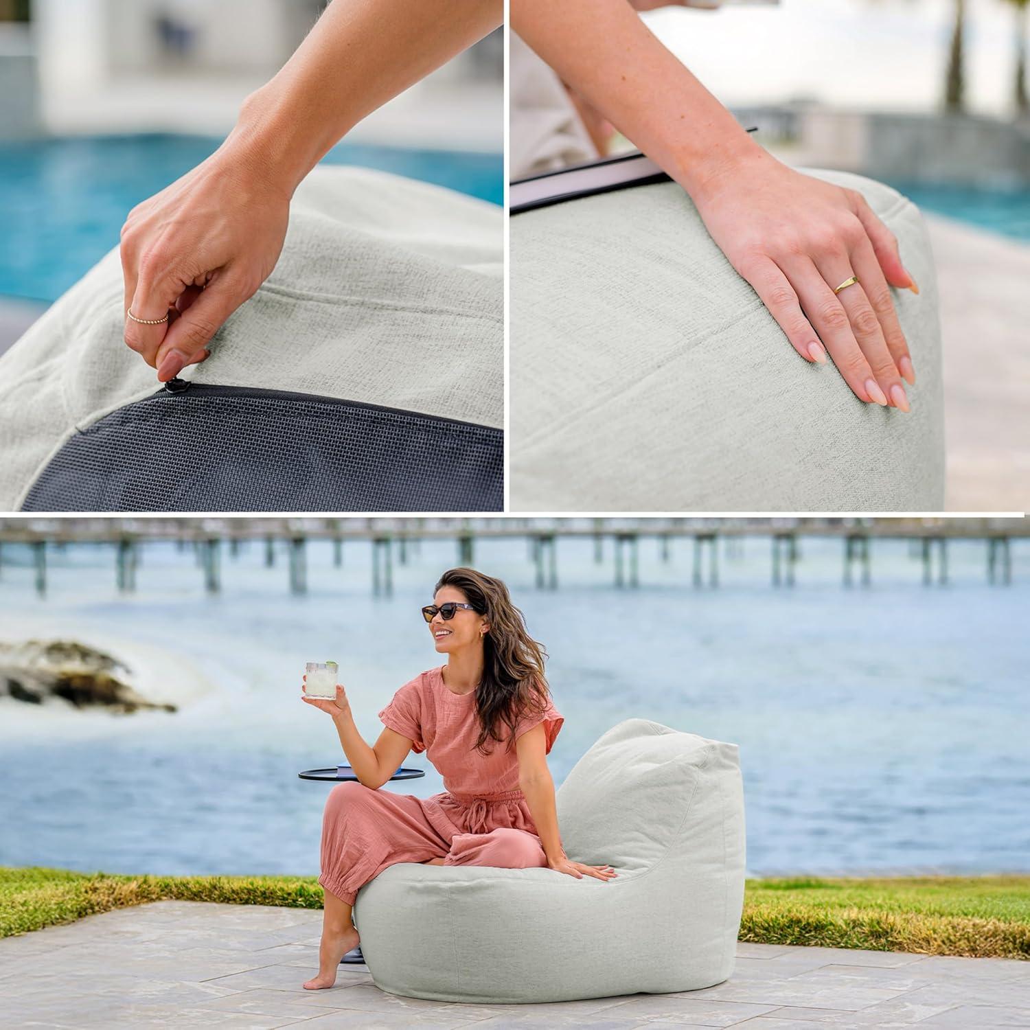 image:imageBig Joe Luft Outdoor Patio Chair Lightweight Bean Filling Outdoor Performance Linen Sailor BlueSunday Gray