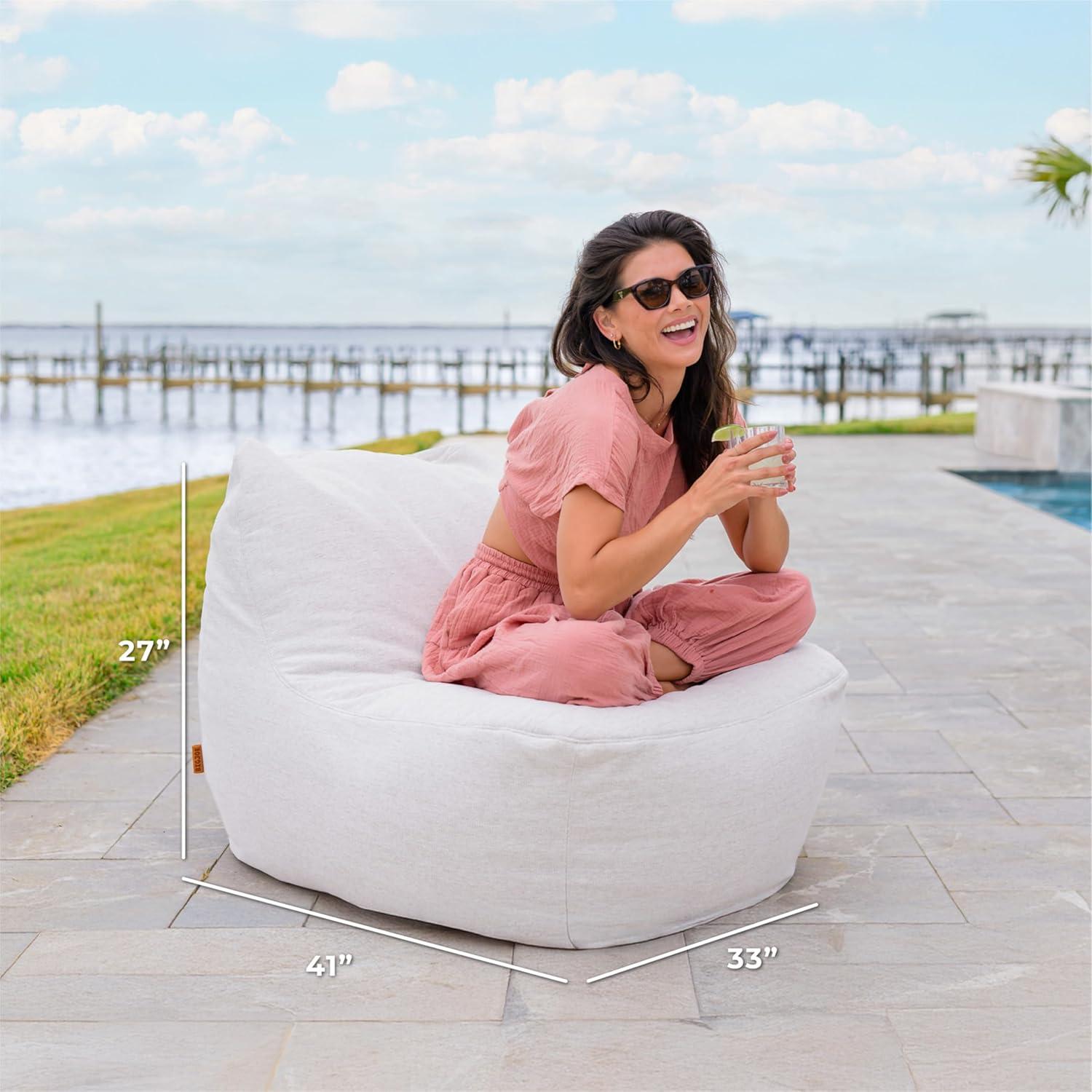 image:imageBig Joe Luft Outdoor Patio Chair Lightweight Bean Filling Outdoor Performance Linen Sailor BlueSunlit Ivory