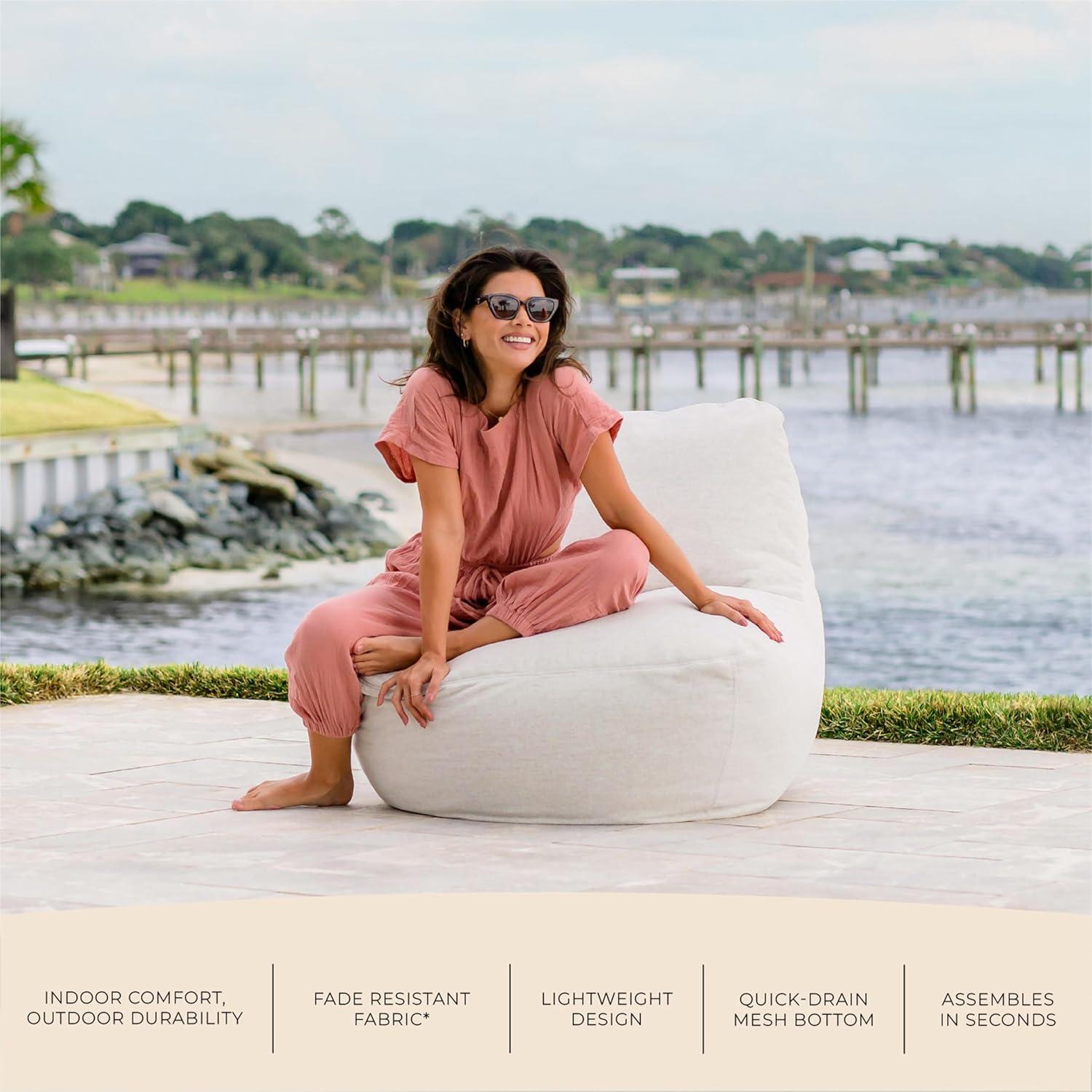 image:imageBig Joe Luft Outdoor Patio Chair Lightweight Bean Filling Outdoor Performance Linen Sailor BlueSunlit Ivory