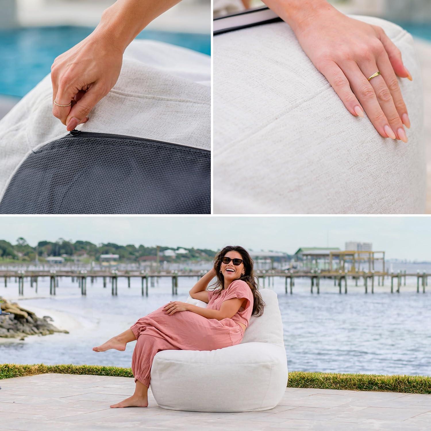 image:imageBig Joe Luft Outdoor Patio Chair Lightweight Bean Filling Outdoor Performance Linen Sailor BlueSunlit Ivory