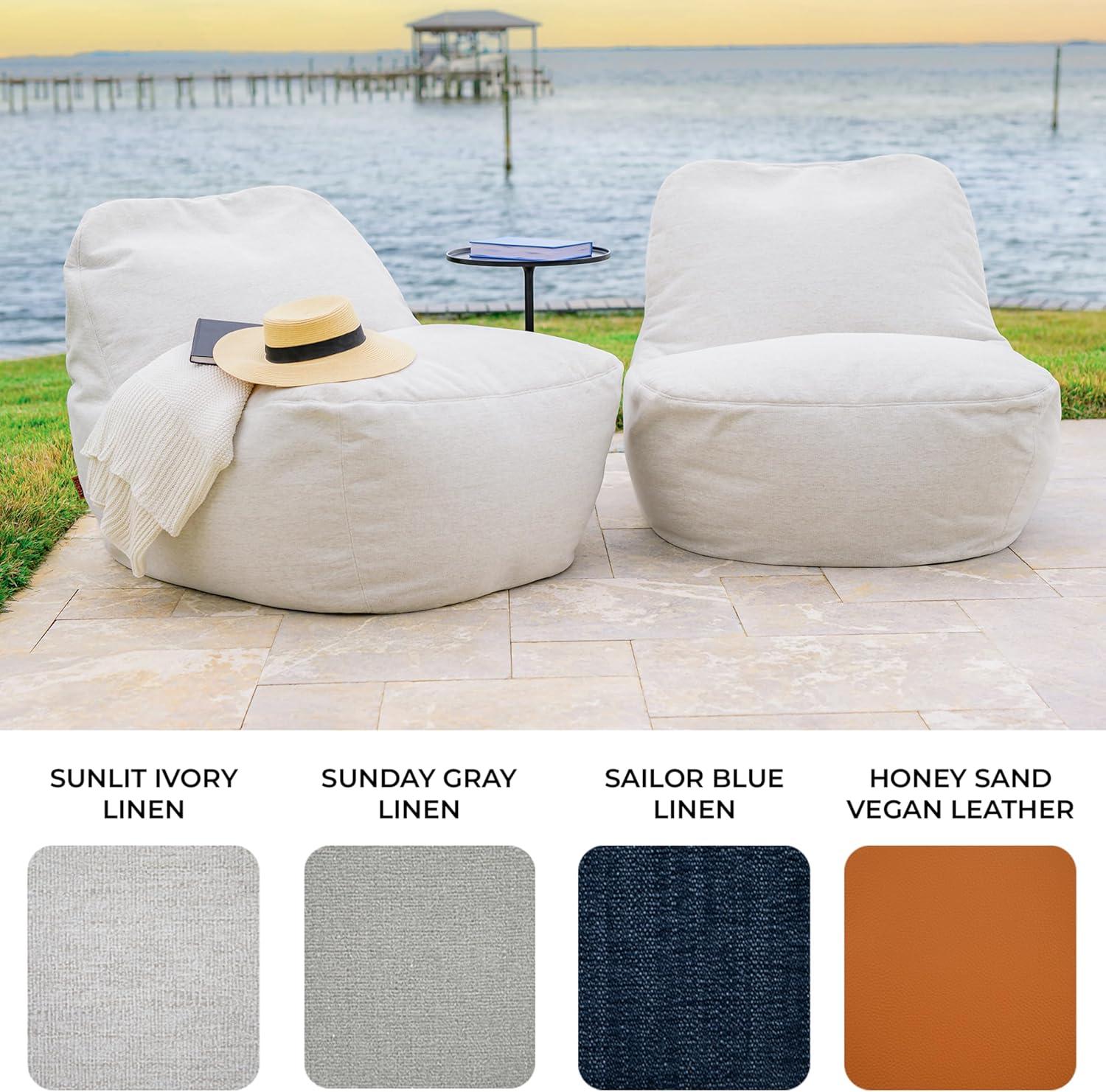 image:imageBig Joe Luft Outdoor Patio Chair Lightweight Bean Filling Outdoor Performance Linen Sailor BlueSunlit Ivory