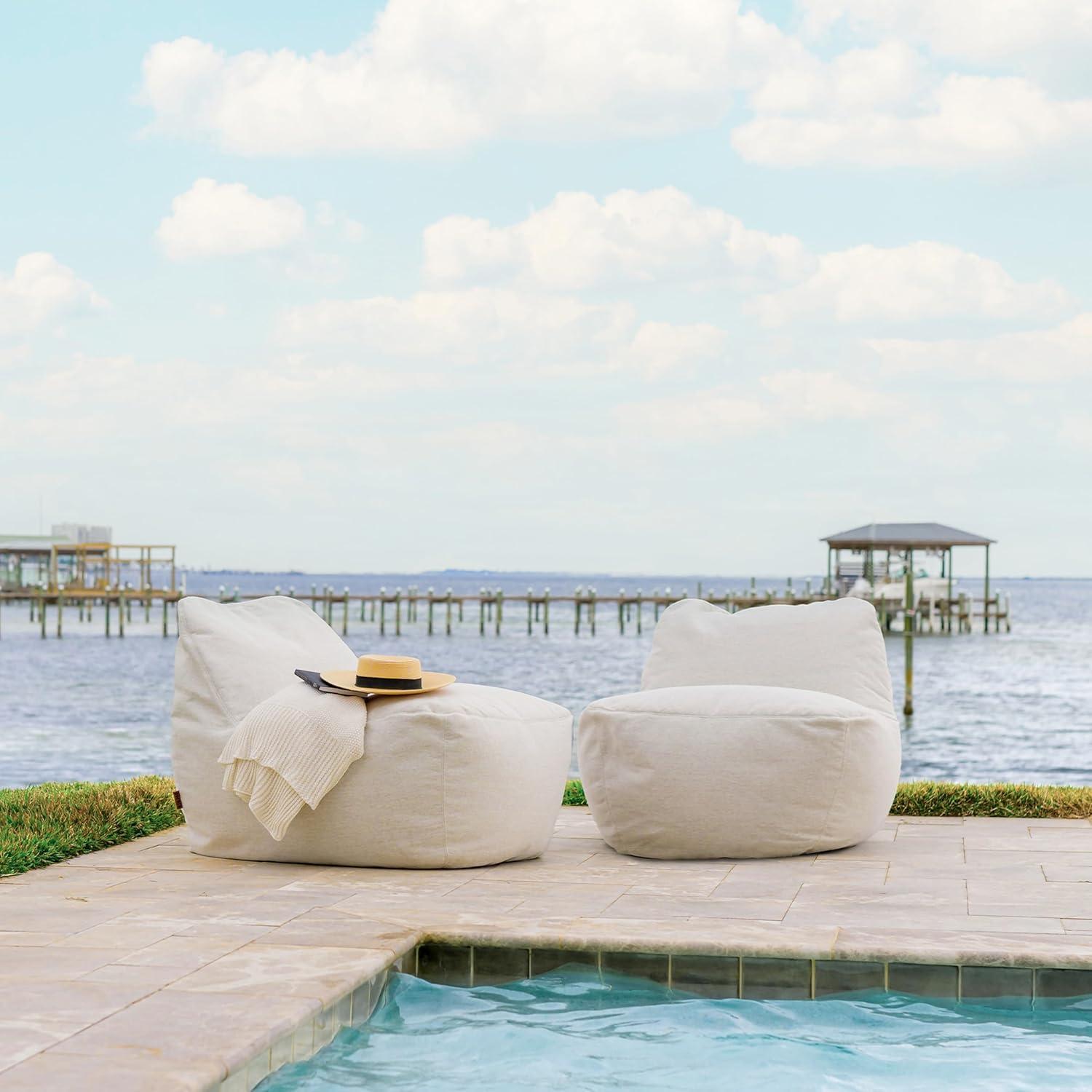 image:imageBig Joe Luft Outdoor Patio Chair Lightweight Bean Filling Outdoor Performance Linen Sailor BlueSunlit Ivory