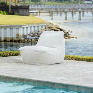 Big Joe Luft Outdoor Patio Chair, Lightweight Bean Filling, Outdoor Performance Linen, Sailor Blue(Sunlit Ivory)