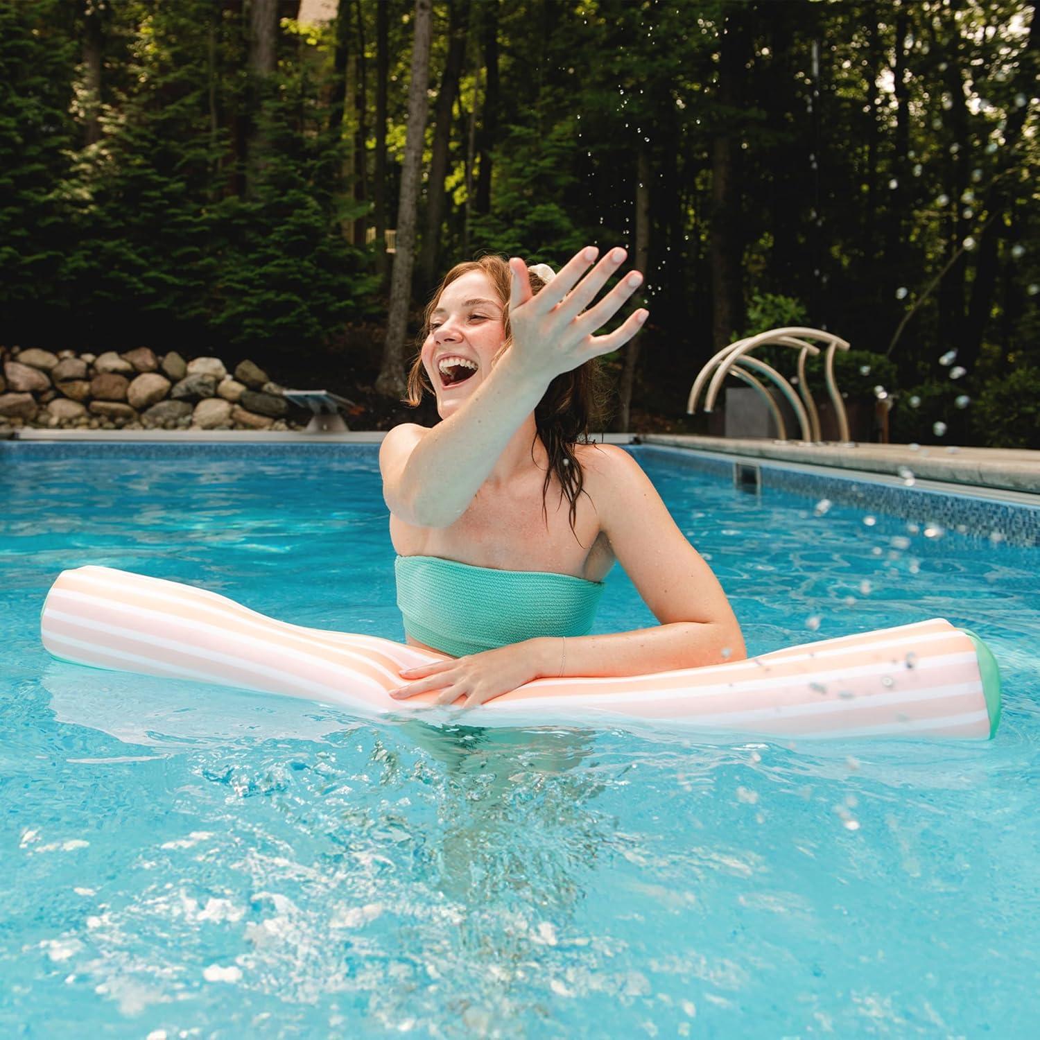 image:imageBig Joe Noodle Pool Float Banana Pop DoubledSided Mesh Quick Draining Fabric No Inflation NeededStripe Turquoise