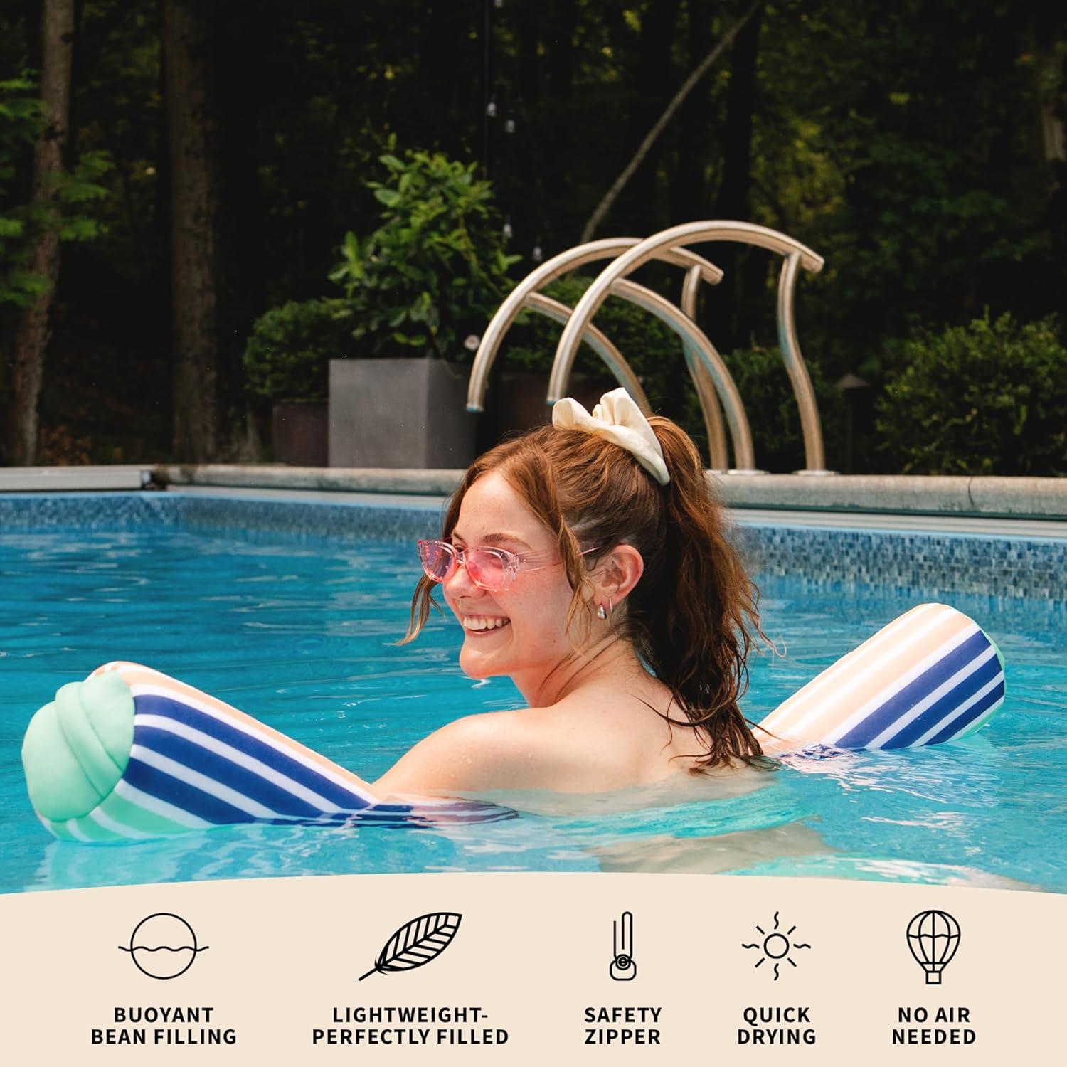 image:imageBig Joe Noodle Pool Float Banana Pop DoubledSided Mesh Quick Draining Fabric No Inflation NeededStripe Turquoise