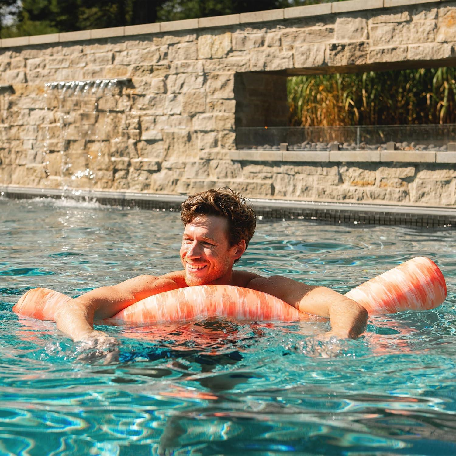 image:imageBig Joe Noodle Pool Float Peach Glow DoubledSided Mesh Quick Draining Fabric No Inflation Needed