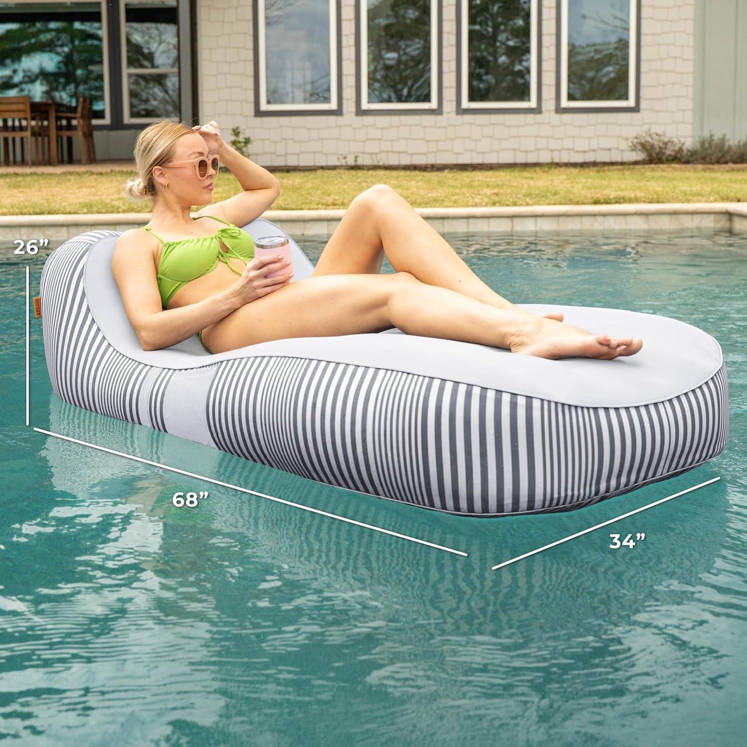 image:imageBig Joe Dryside Island Inflatable Pool Float for Adults Fade Resistant Olefin Fabric Inflatable Raft Shoreline Gray 6 feet RoundShoreline Gray