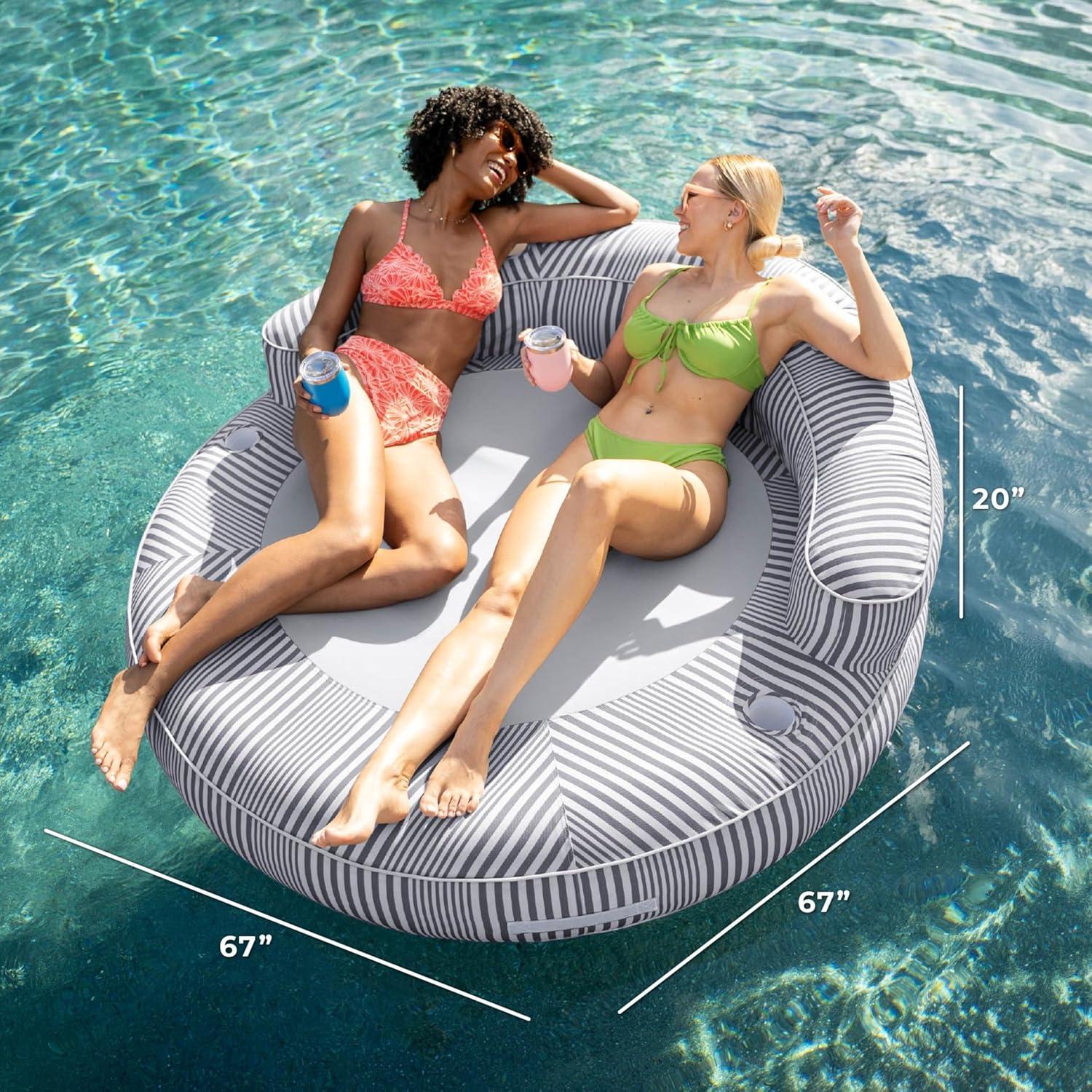 image:imageBig Joe Dryside Island Inflatable Pool Float for Adults Fade Resistant Olefin Fabric Inflatable Raft Shoreline Gray 6 feet RoundShoreline Gray