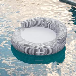 Big Joe Dryside Island Inflatable Pool Float for Adults, Fade Resistant Olefin Fabric Inflatable Raft, Shoreline Gray, 6 feet Round(Shoreline Gray)