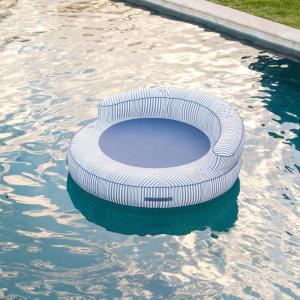 Big Joe Dryside Island Inflatable Pool Float for Adults, Fade Resistant Olefin Fabric Inflatable Raft, Shoreline Gray, 6 feet Round(Weekend Navy)