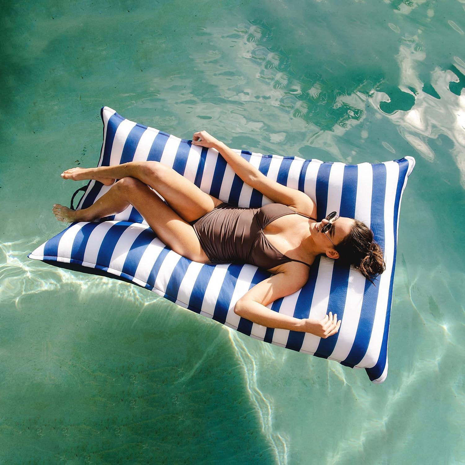 image:imageBig Joe Lux Lagoon Lounger Pool Float Harbor Blue Premier Mesh Durable UV Protected Polyester Blend No Inflation NeededAmericana Nautical Stripe