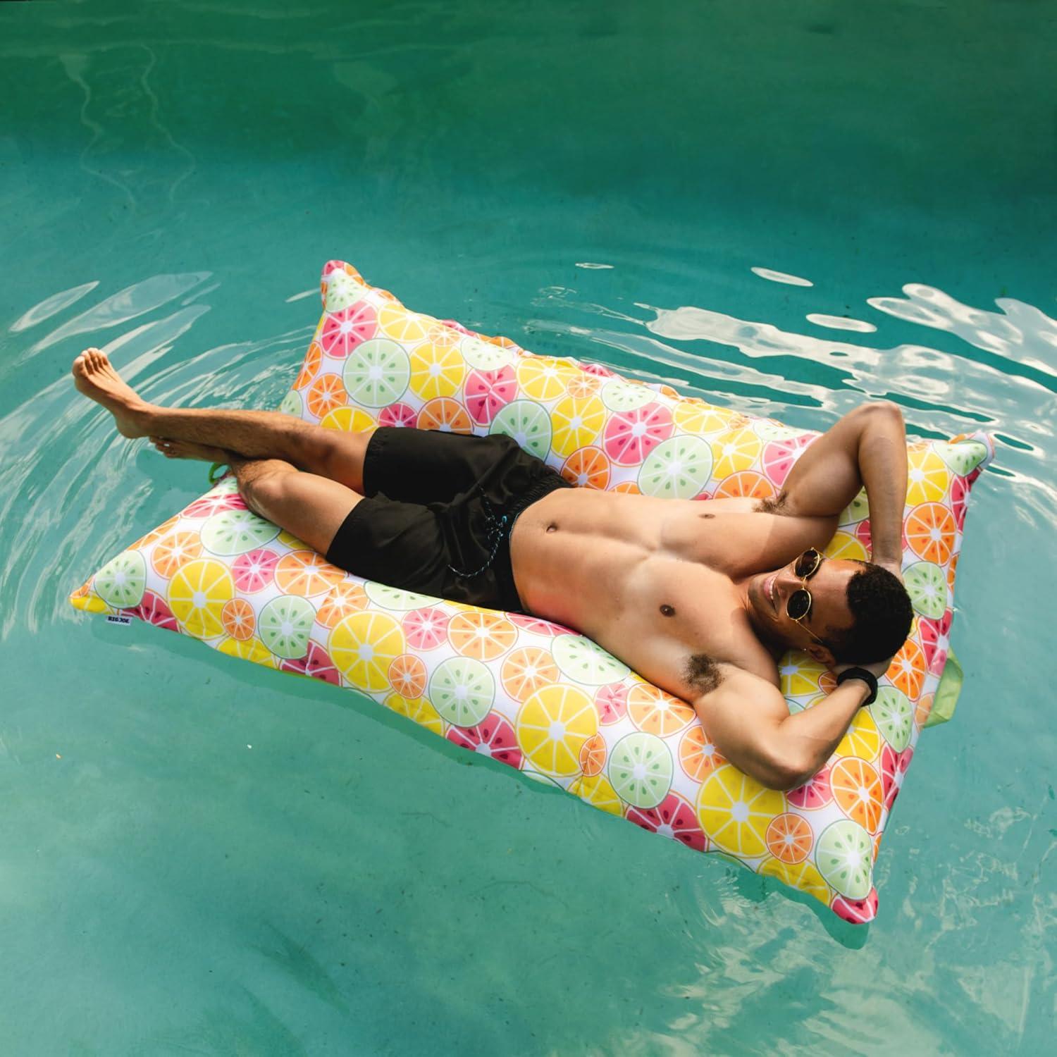 image:imageBig Joe Lux Lagoon Lounger Pool Float Harbor Blue Premier Mesh Durable UV Protected Polyester Blend No Inflation NeededCitrus Burst