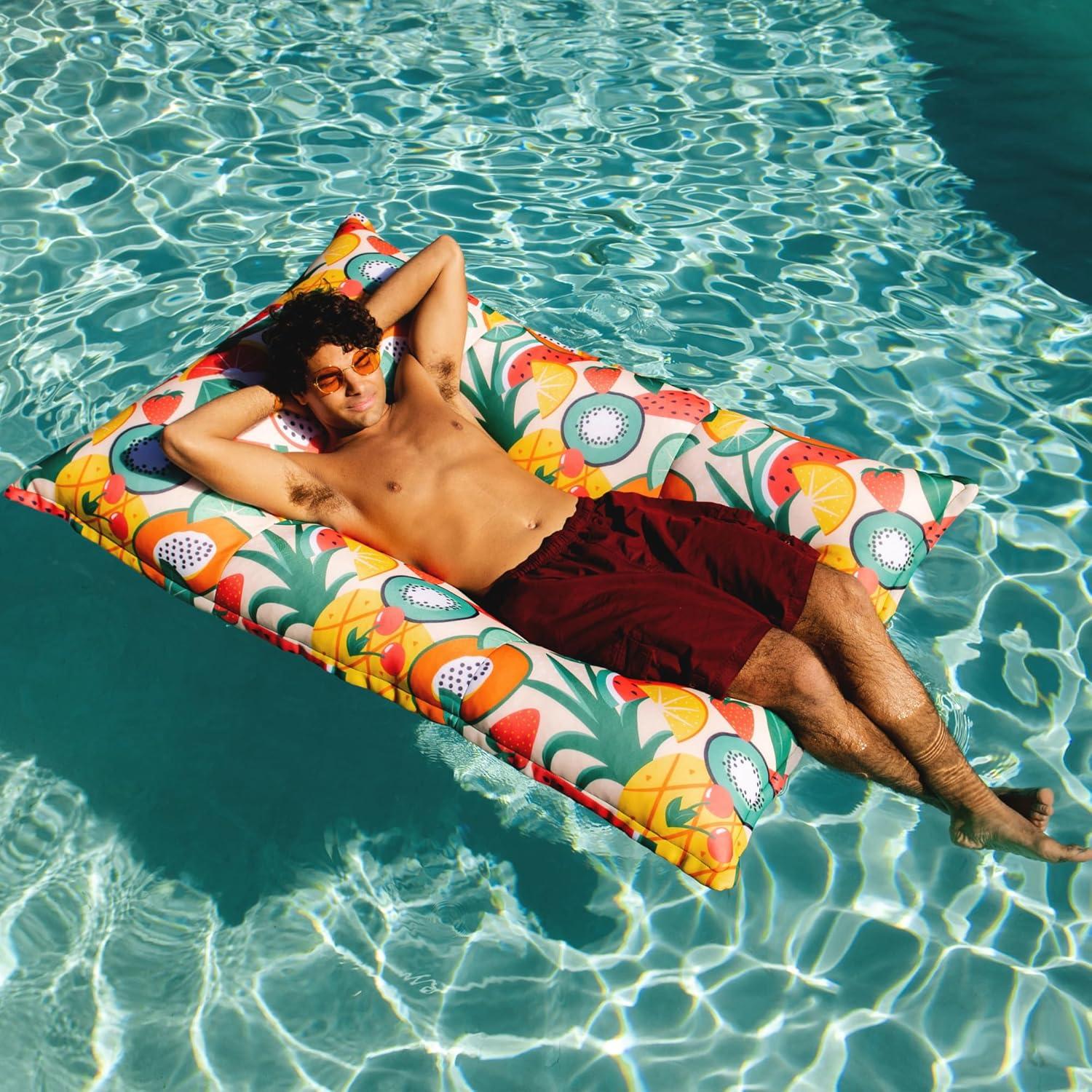 image:imageBig Joe Lux Lagoon Lounger Pool Float Harbor Blue Premier Mesh Durable UV Protected Polyester Blend No Inflation NeededFruit Salad