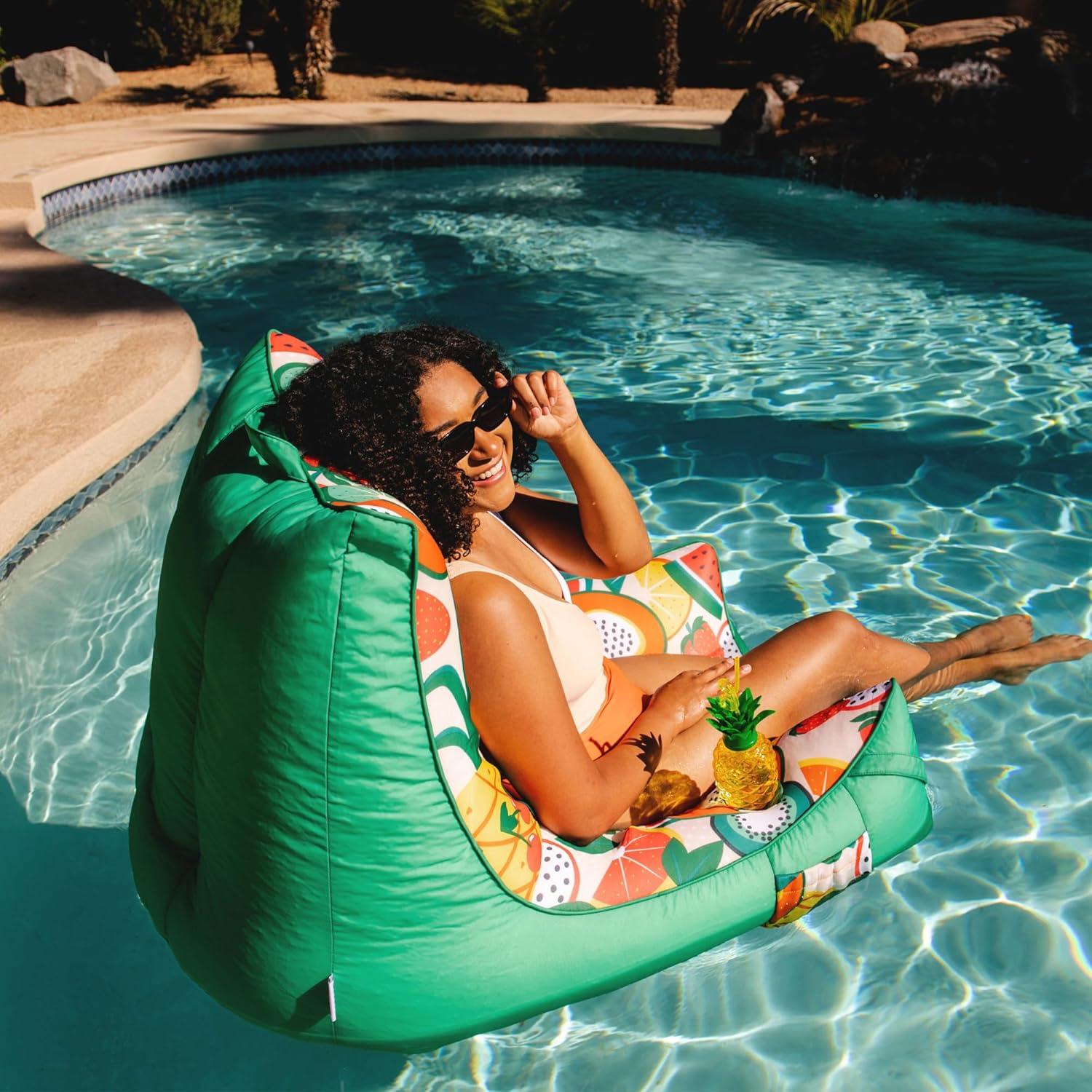 image:imageBig Joe Captains Float No Inflation Needed Pool Lounger Coral Bloom Double Sided Mesh Quick Draining Fabric 3 feetFruit Salad