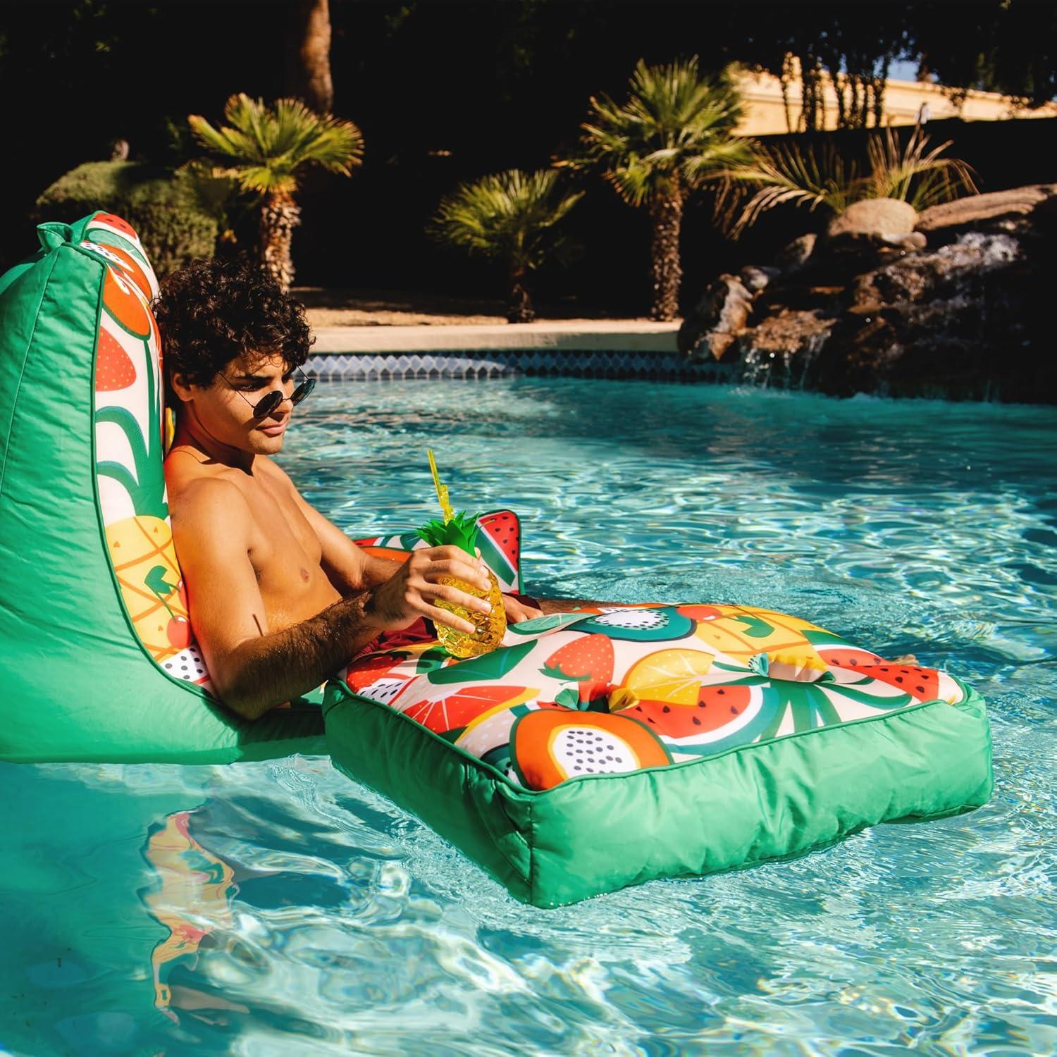 image:imageBig Joe Captains Float No Inflation Needed Pool Lounger Coral Bloom Double Sided Mesh Quick Draining Fabric 3 feetFruit Salad