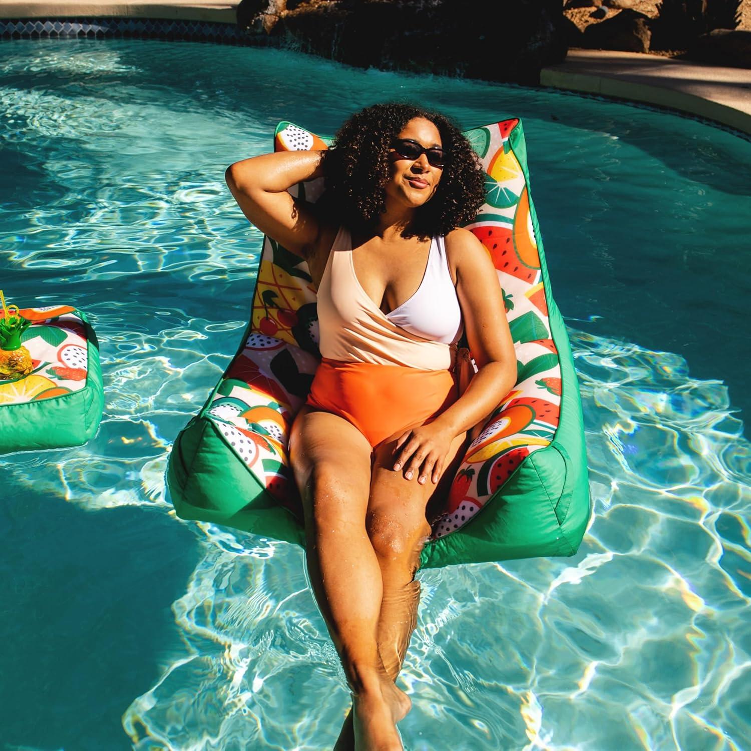 image:imageBig Joe Captains Float No Inflation Needed Pool Lounger Coral Bloom Double Sided Mesh Quick Draining Fabric 3 feetFruit Salad
